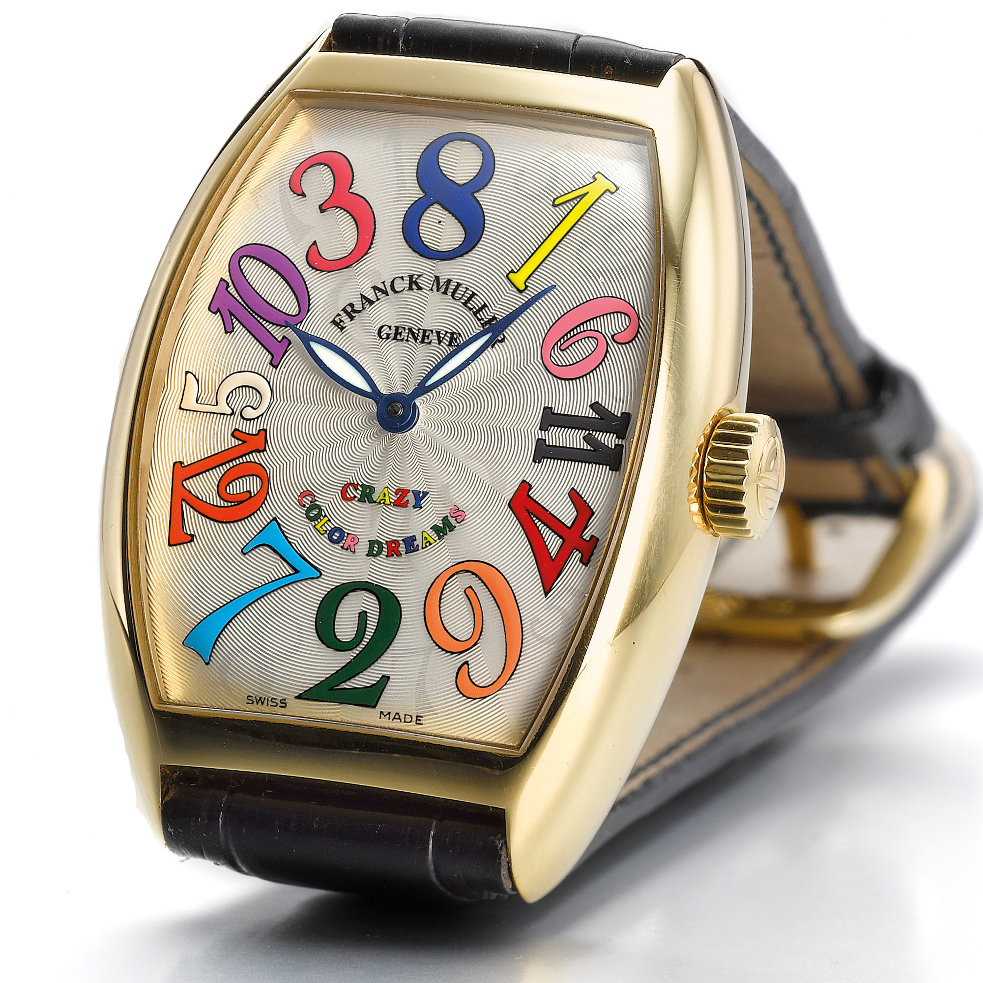 Franck Muller, A YELLOW GOLD AUTOMATIC TONNEAU FORM WRISTWATCHCIRCA 2005 REF 7851 CH CRAZY COLOR DREAMS NO 34 