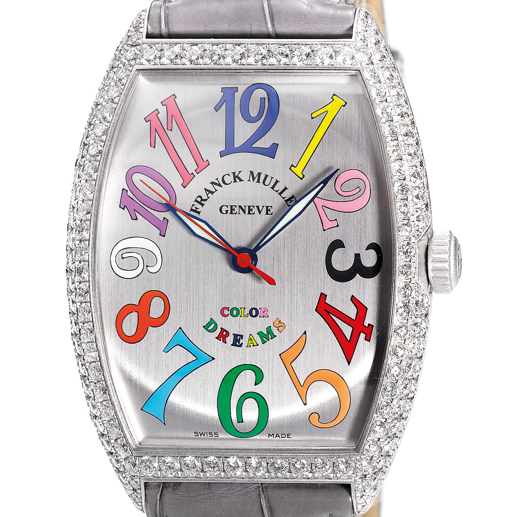 Franck Muller, A LADY'S WHITE GOLD AND DIAMOND SET AUTOMATIC TONNEAU FORM CENTER SECONDS WRISTWATCH CIRCA 2005 REF 6850 COLOR DREAMS NO 40