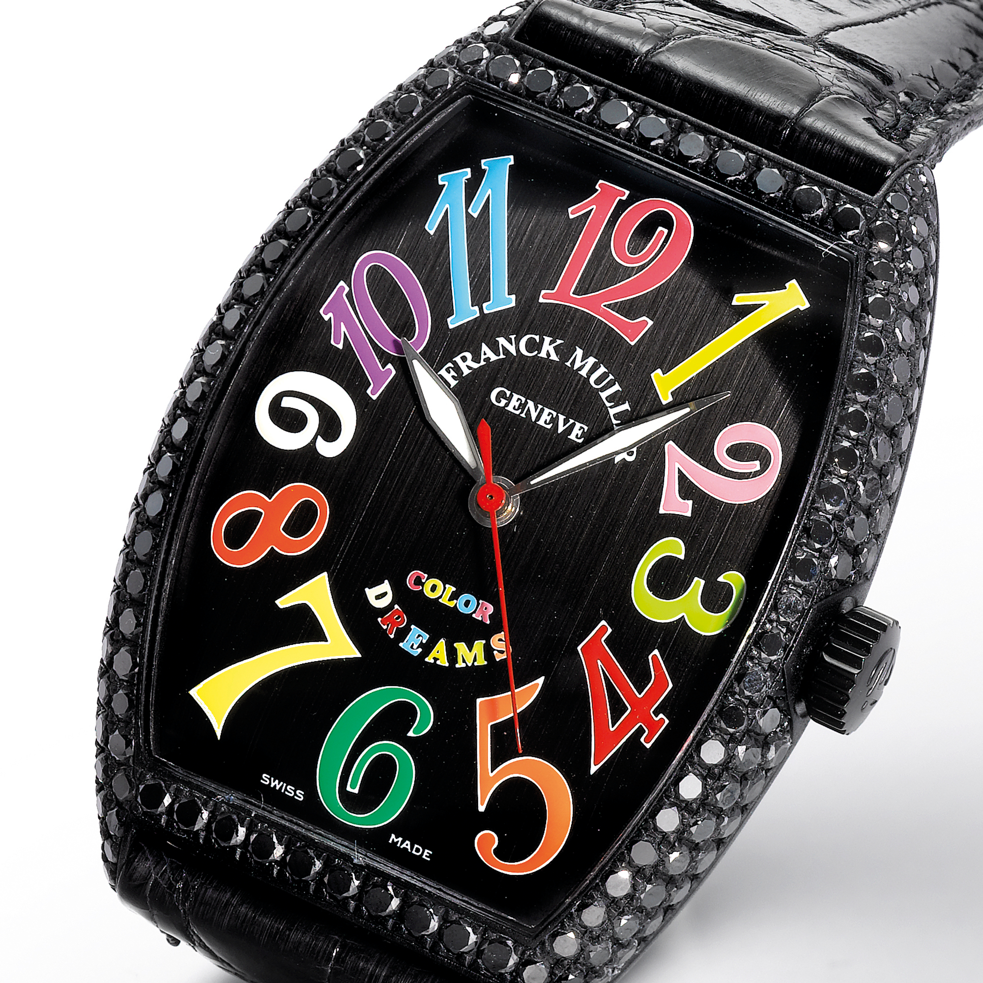 Franck Muller, A LADY'S BLACKENED WHITE GOLD AND BLACK DIAMOND SET AUTOMATIC TONNEAU FORM CENTER SECONDS WRISTWATCH CIRCA 2005 REF 6850 COLOR DREAMS NO10