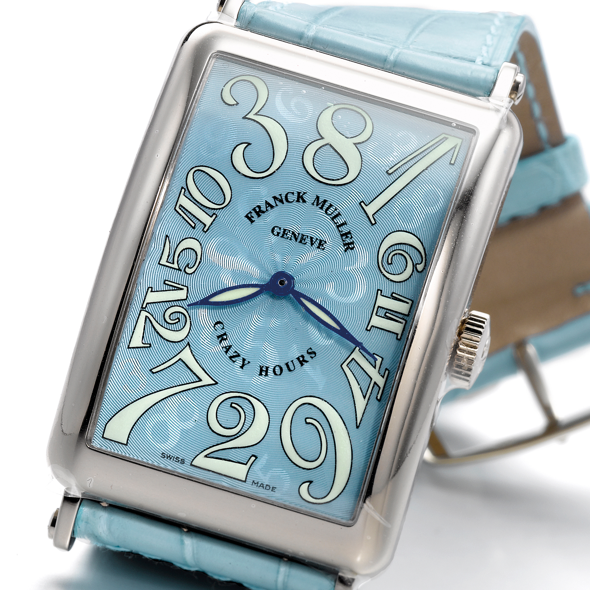 Franck Muller, A WHITE GOLD RECTANGULAR AUTOMATIC WRISTWATCH CIRCA 2006 CRAZY HOURS 1200 CH LONG ISLAND NO 96