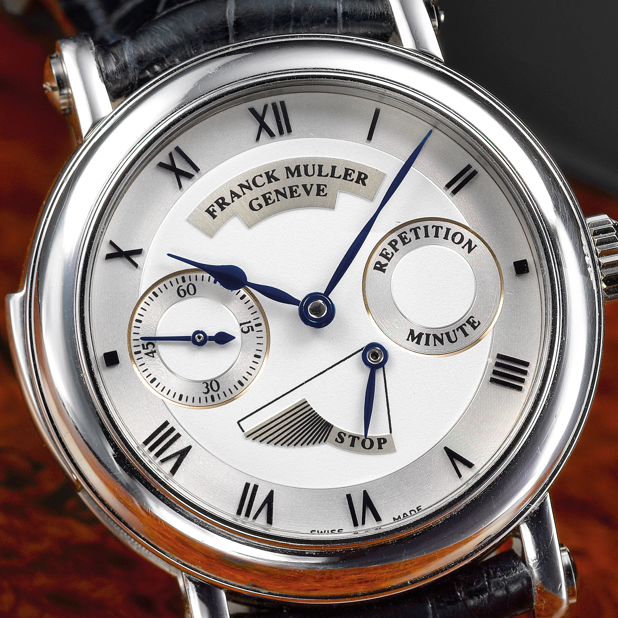 Franck Muller, A FINE AND RARE PLATINUM MINUTE REPEATING WRISTWATCH WITH MINUTE REPEATING RESRVE INDICATION CIRCA 1995 NO 3