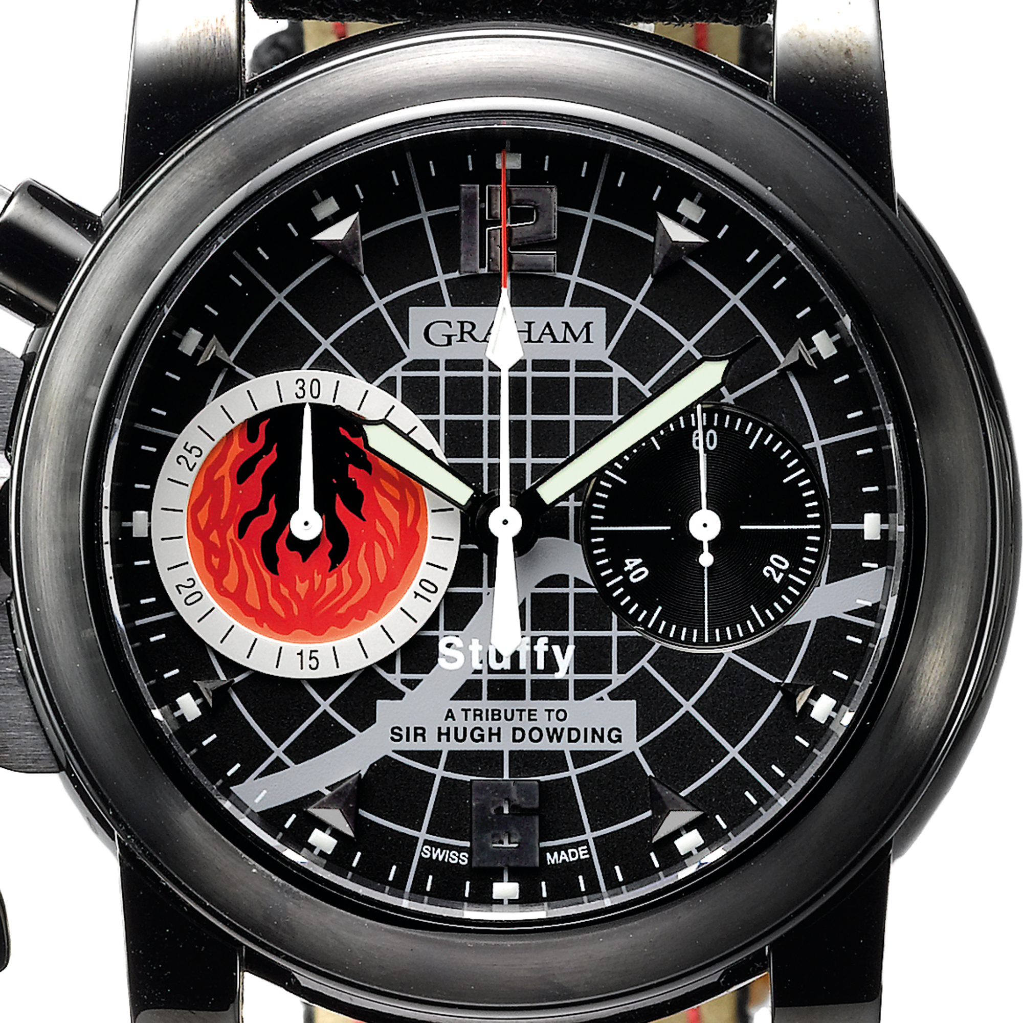 Graham, AN OVERSIZED LIMITED EDITION BLACKENED STAINLESS STEEL AUTOMATIC LEFT-HANDED CHRONOGRAPH WRISTWATCH WITH REGISTER CIRCA 2005 CHRONOFIGHTER NO 22/110
