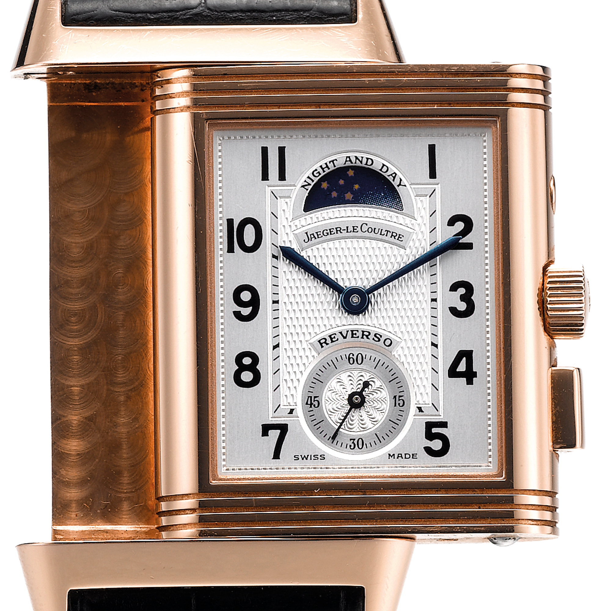 Jaeger Lecoultre, A PINK GOLD LIMITED EDITION RECTANGULAR DUAL TIME REVERSIBLE WRISTWATCH WITH WORLD TIME, GMT AND DAY & NIGHT INDICATION CIRCA 2002 REVERSO GEOGRAPHIQUE NO 188/500