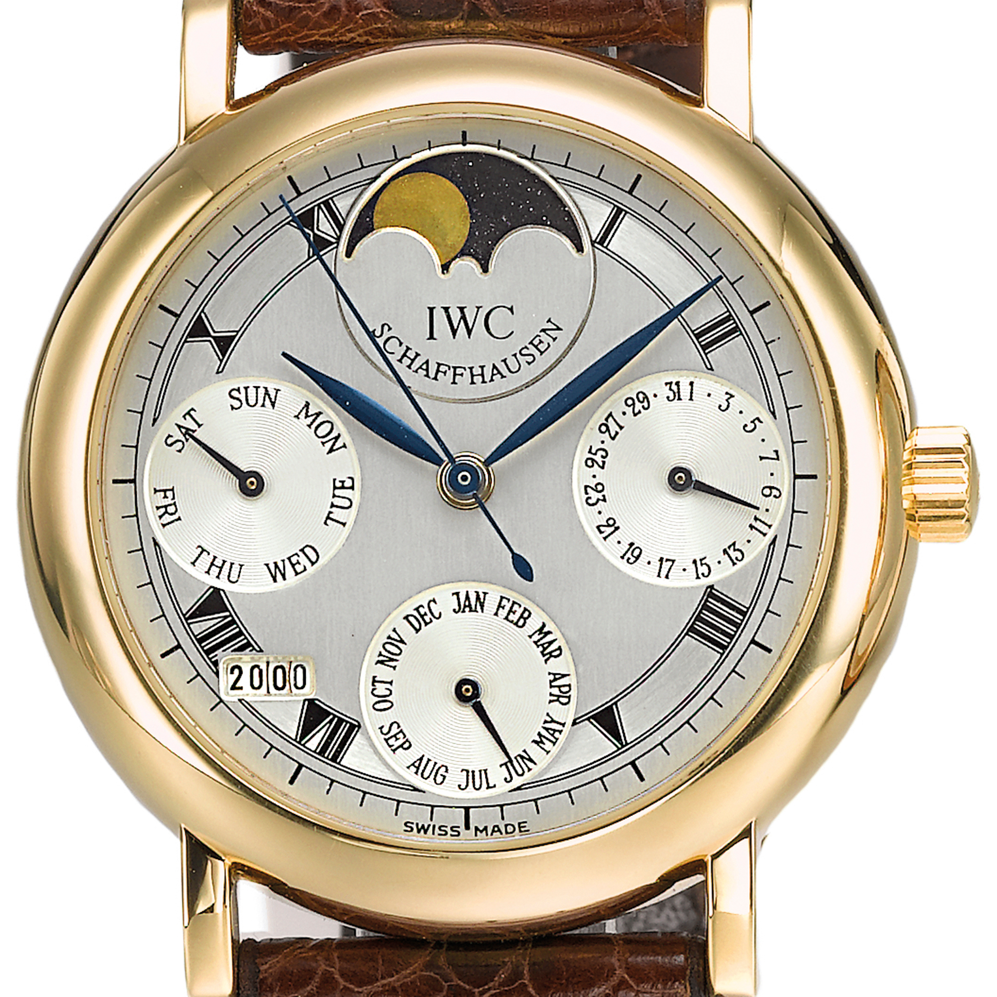 International Watch Co., A YELLOW GOLD AUTOMATIC PERPETUAL CALENDAR CENTER SECONDS WRISTWATCH WITH MOON-PHASES