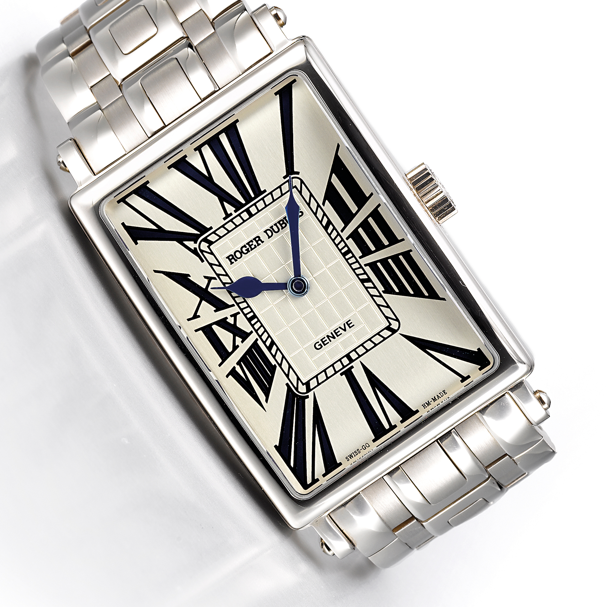 Roger Dubuis, AN OVERSIZED LIMITED EDITION WHITE GOLD RECTANGULAR AUTOMATIC WRISTWATCH WITH BRACELET CIRCA 2005 MUCHMORE NO 19/28