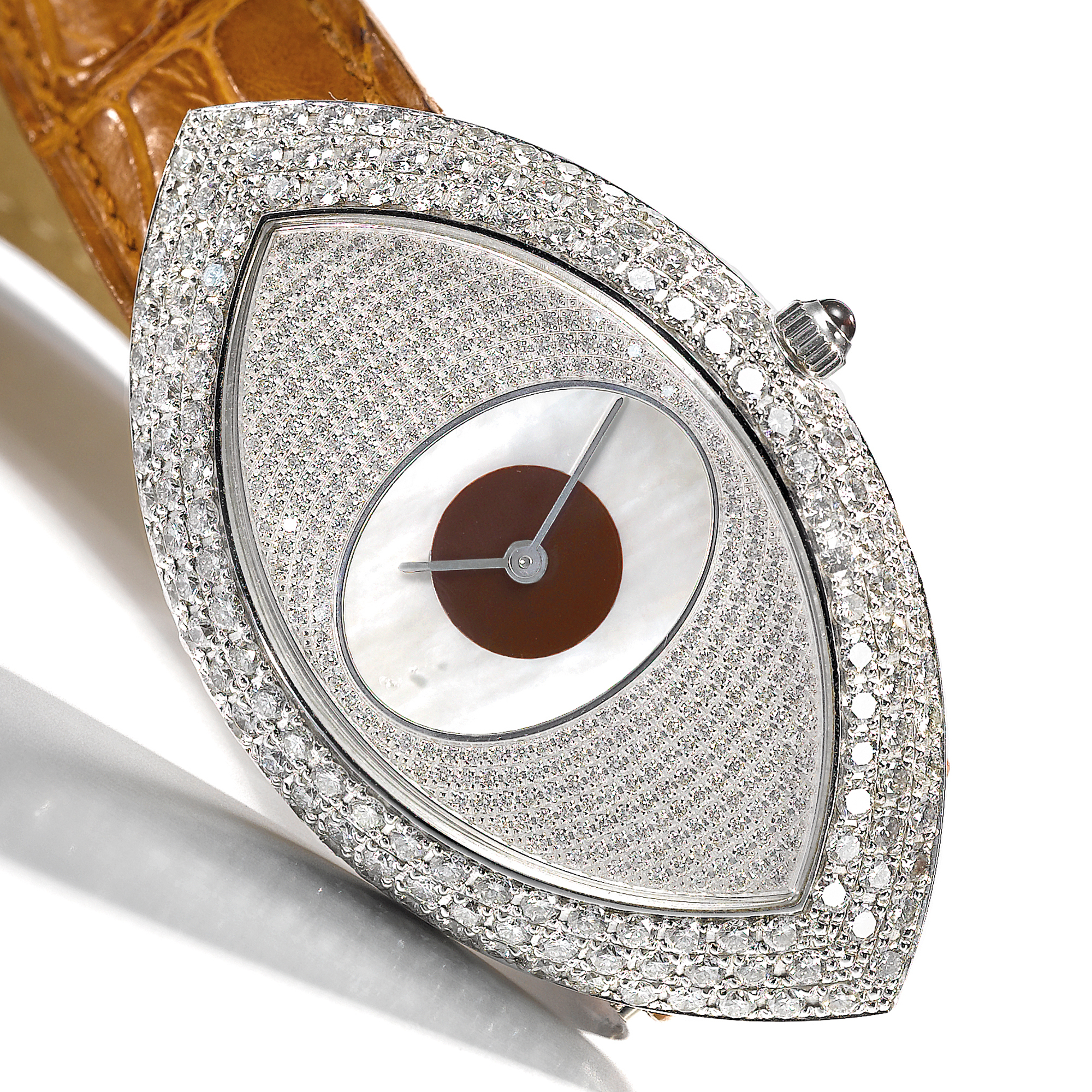 A FINE WHITE GOLD AND PAVE SET DIAMOND WRISTWATCH,  A LADY'S WHITE GOLD AND DIAMOND SET MARQUISE SHAPED WRISTWATCH CIRCA 1998