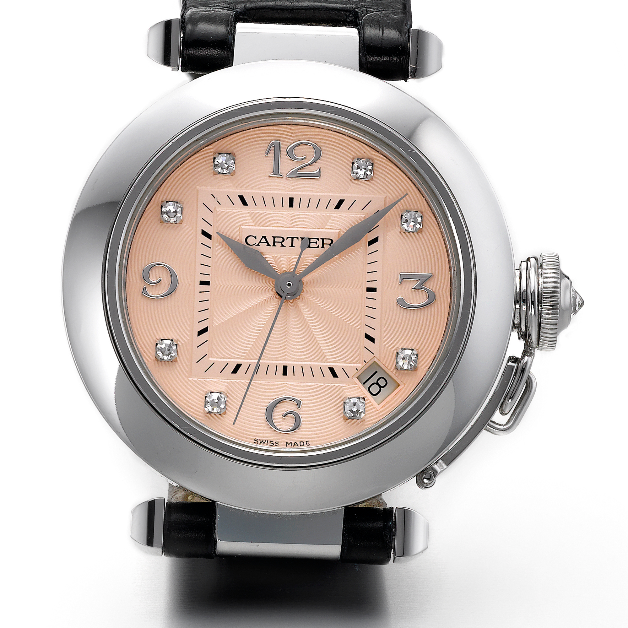 Cartier, A WHITE GOLD AUTOMATIC CENTER SECONDS WRISTWATCH WITH DATE CIRCA 2000 PASHA