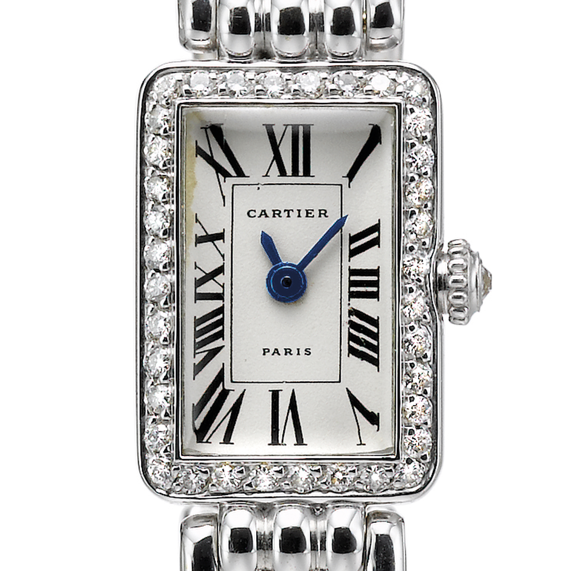 Cartier, A LADY'S PLATINUM AND DIAMOND SET RECTANGULAR BRACELET WATCH CIRCA 2000