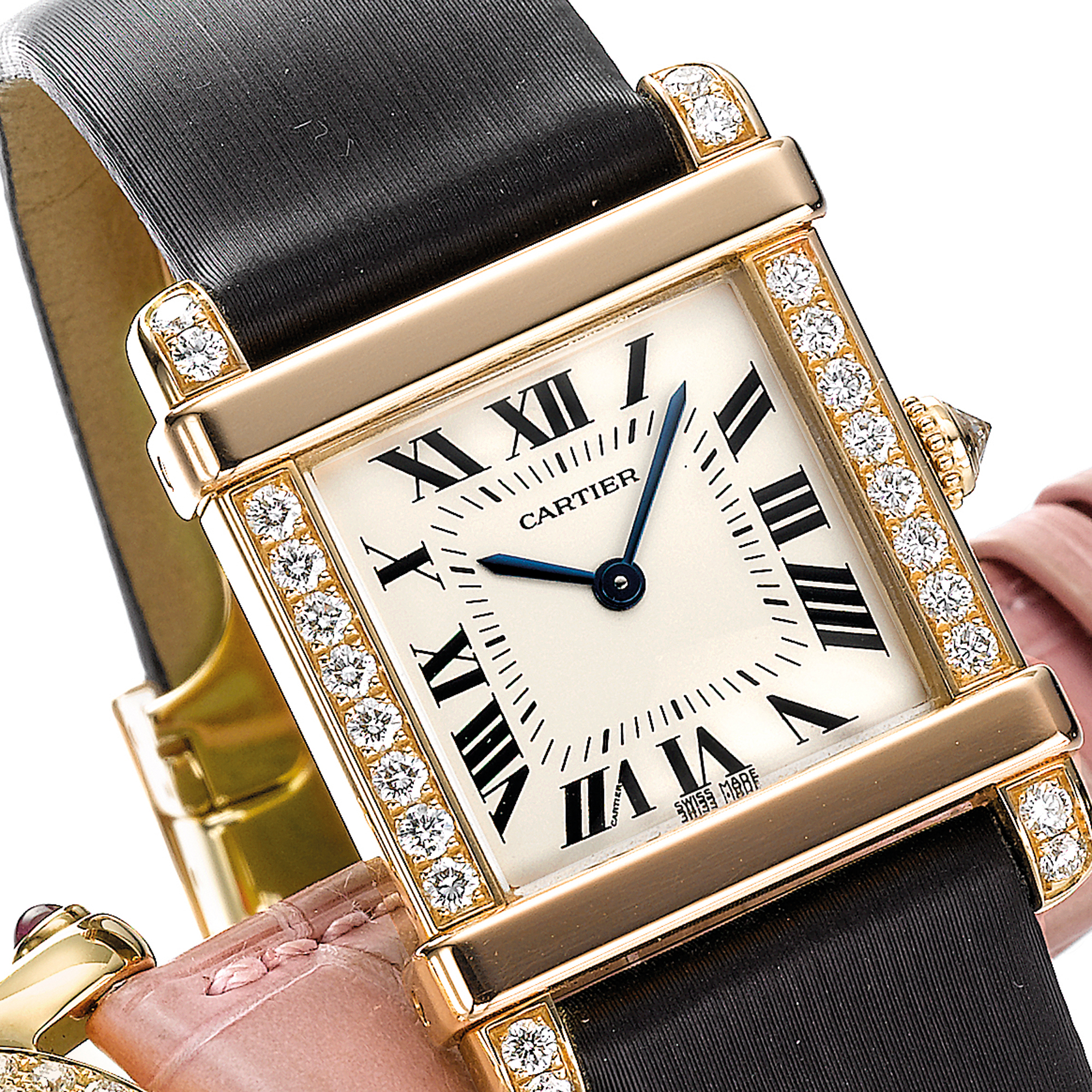 Cartier, A LADY'S FINE PINK GOLD AND DIAMOND SET RECTANGULAR WRISTWATCH CIRCA 2005 TANK CHINOISE