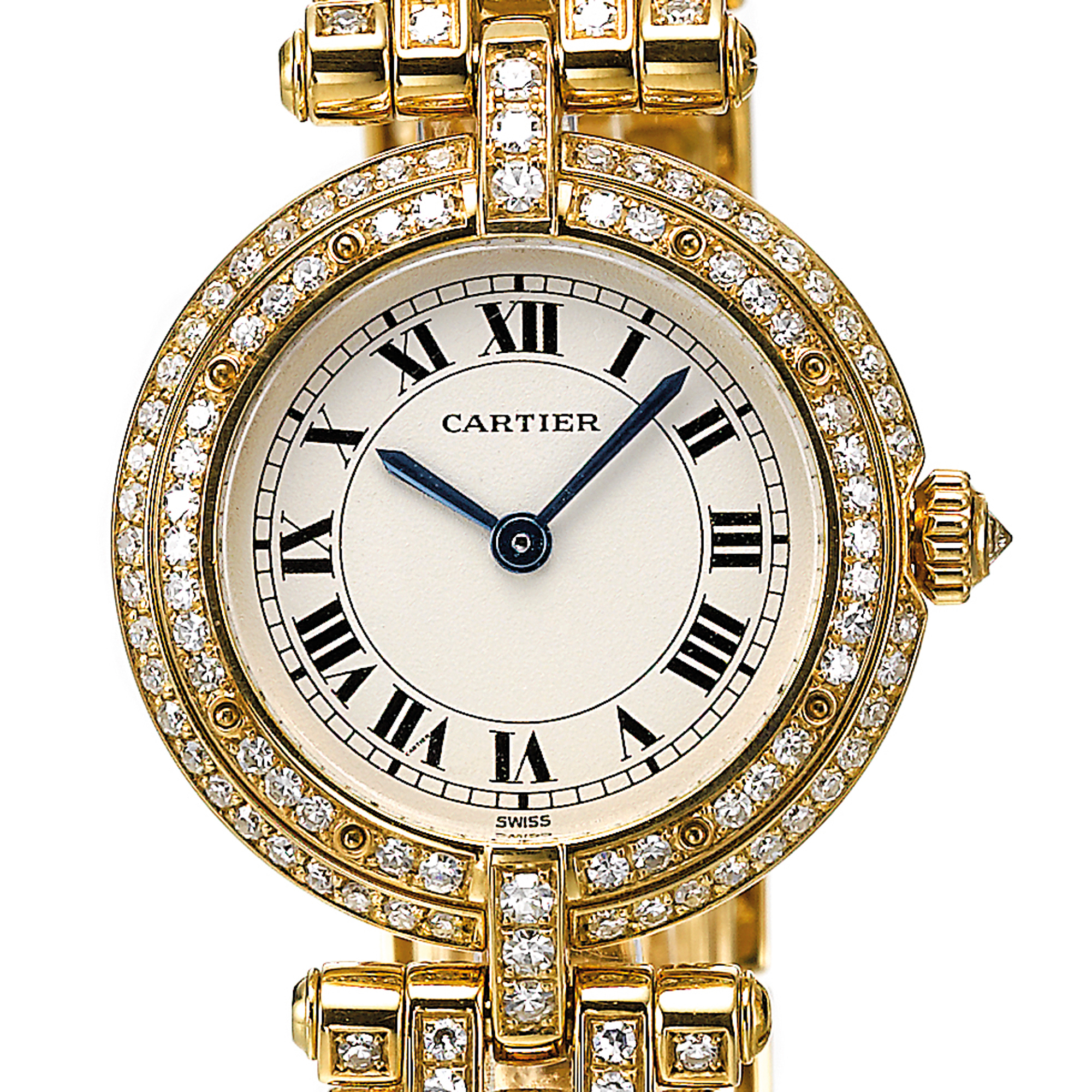 Cartier, A LADY'S YELLOW GOLD AND DIAMOND SET BRACELET WATCH CIRCA 1990 RIVOLI