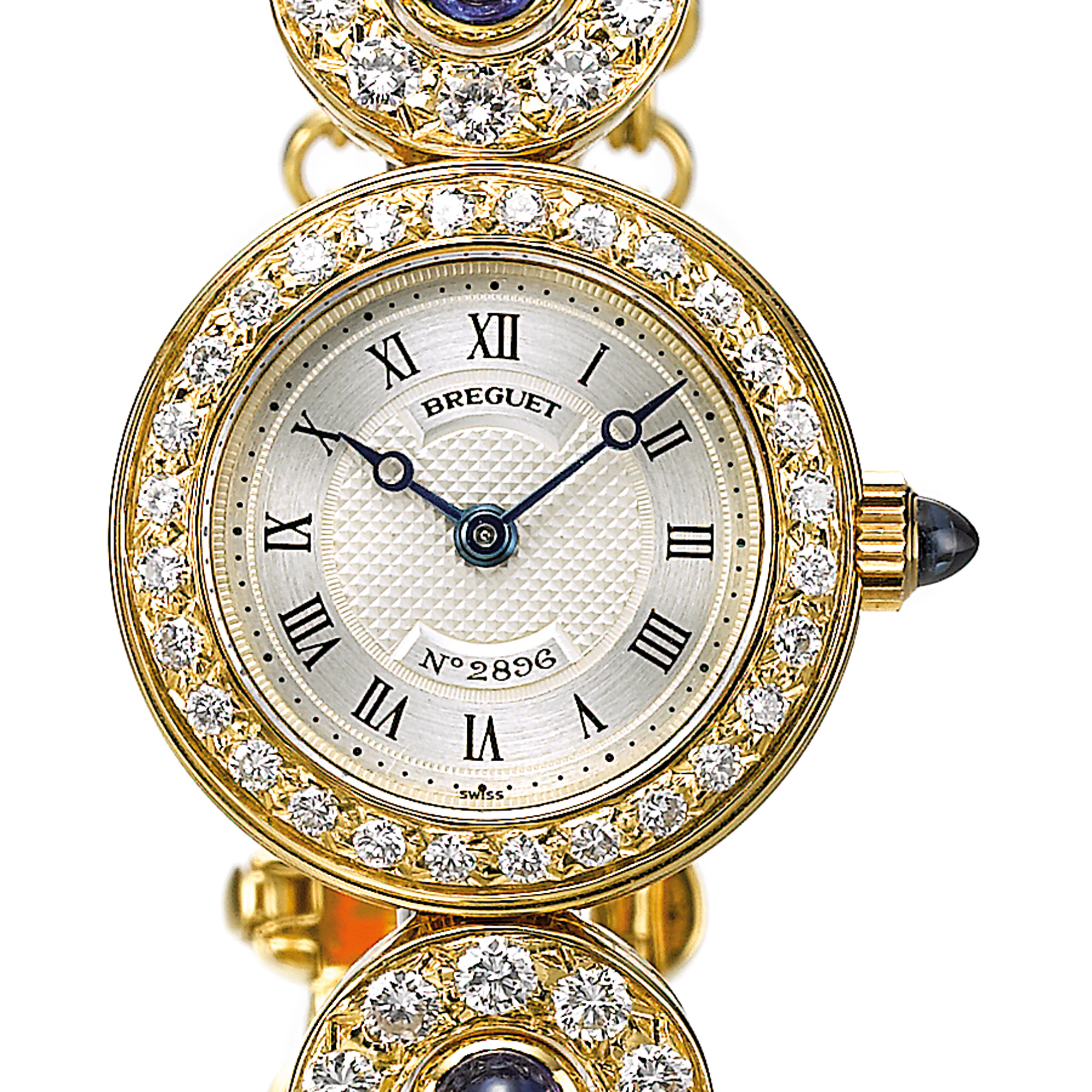 Breguet, A LADY'S YELLOW GOLD, DIAMOND AND SAPPHIRE SET BRACELET WATCH CIRCA 1995 MARINE