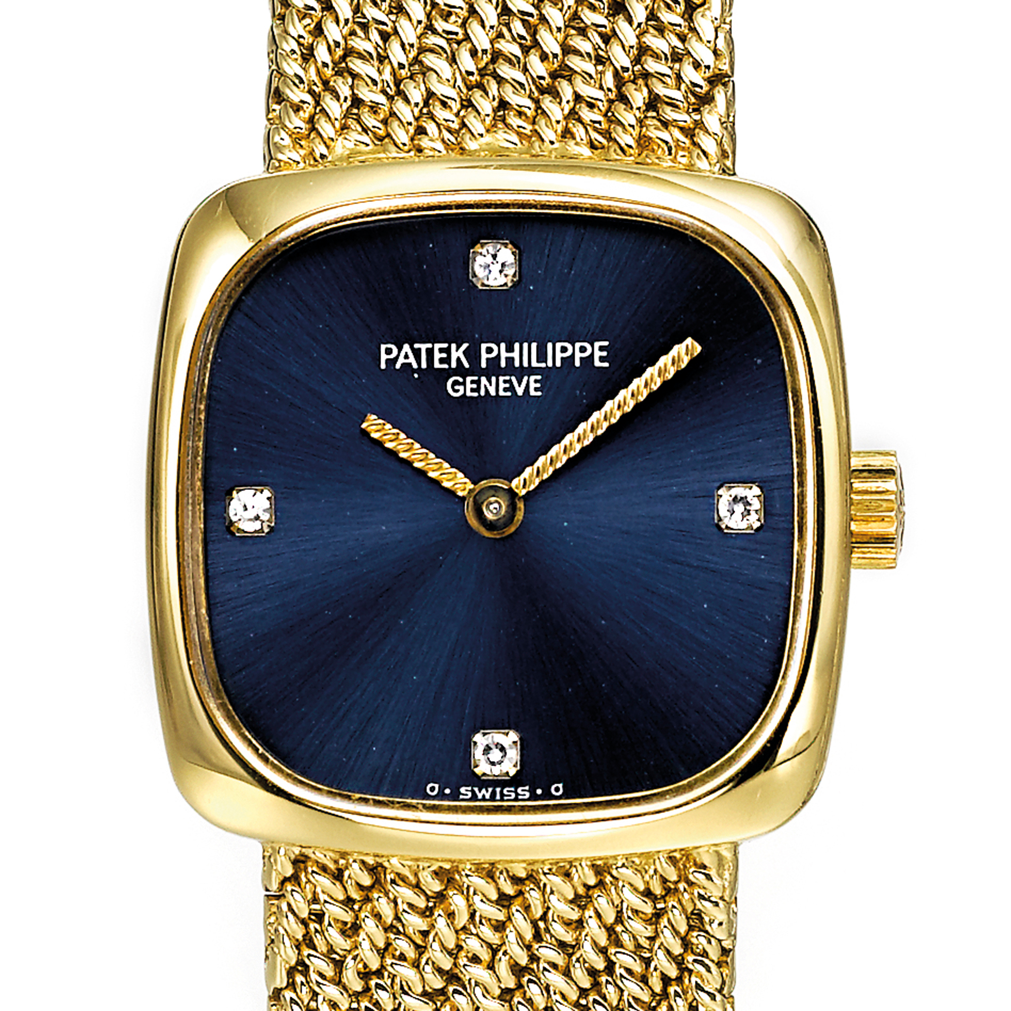 Patek Philippe, A LADY'S YELLOW GOLD AND DIAMOND SET CUSHION FORM BRACELET WATCH CIRCA 1998 REF 4459/2 MVT 1413717 CASE 2789750