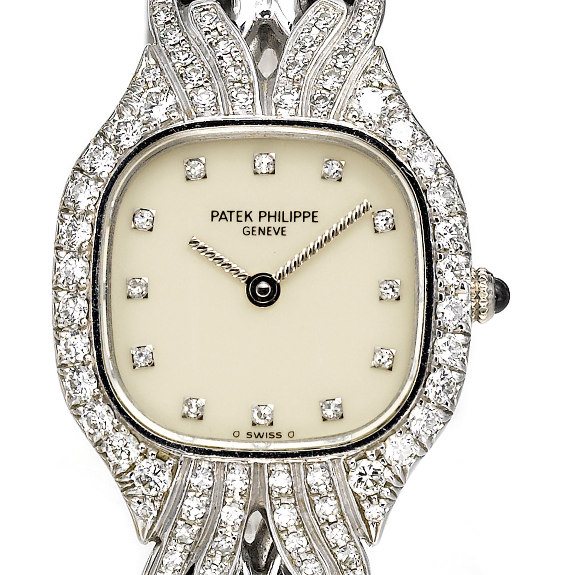 Patek Philippe, A LADY'S WHITE GOLD AND DIAMOND SET CUSHION FORM BRACELET WATCH CIRCA 1995 REF 4815/3 MVT 1525012 CASE 2919864 
