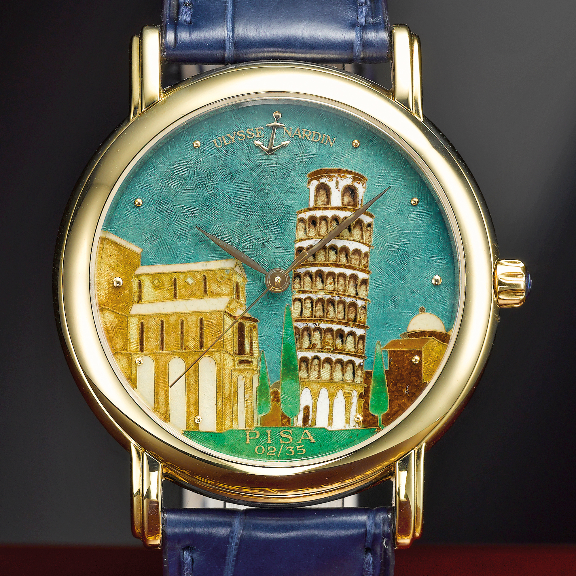 Ulysse Nardin, A RARE 18K YELLOW GOLD LIMITED EDITION WRISTWATCH WITH ENAMEL DIAL CIRCA 2002 SAN MARCO CLOSIONNE NO 02/35 PISA