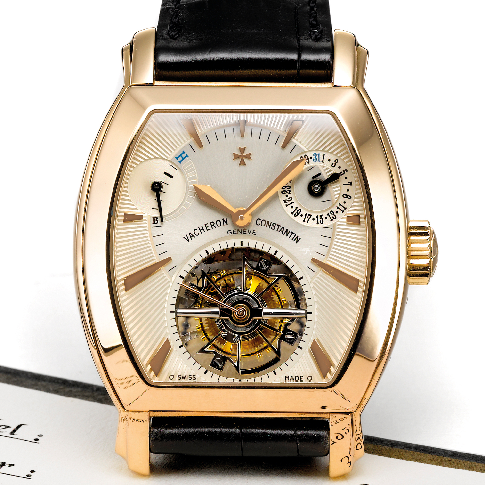 Vacheron Constantin, A FINE PINK GOLD TONNEAU FORM TOURBILLON WRISTWATCH WITH DATE AND POWER RESERVE INDICATION CIRCA 2005 MALTE TOURBILLON TONNEAU 