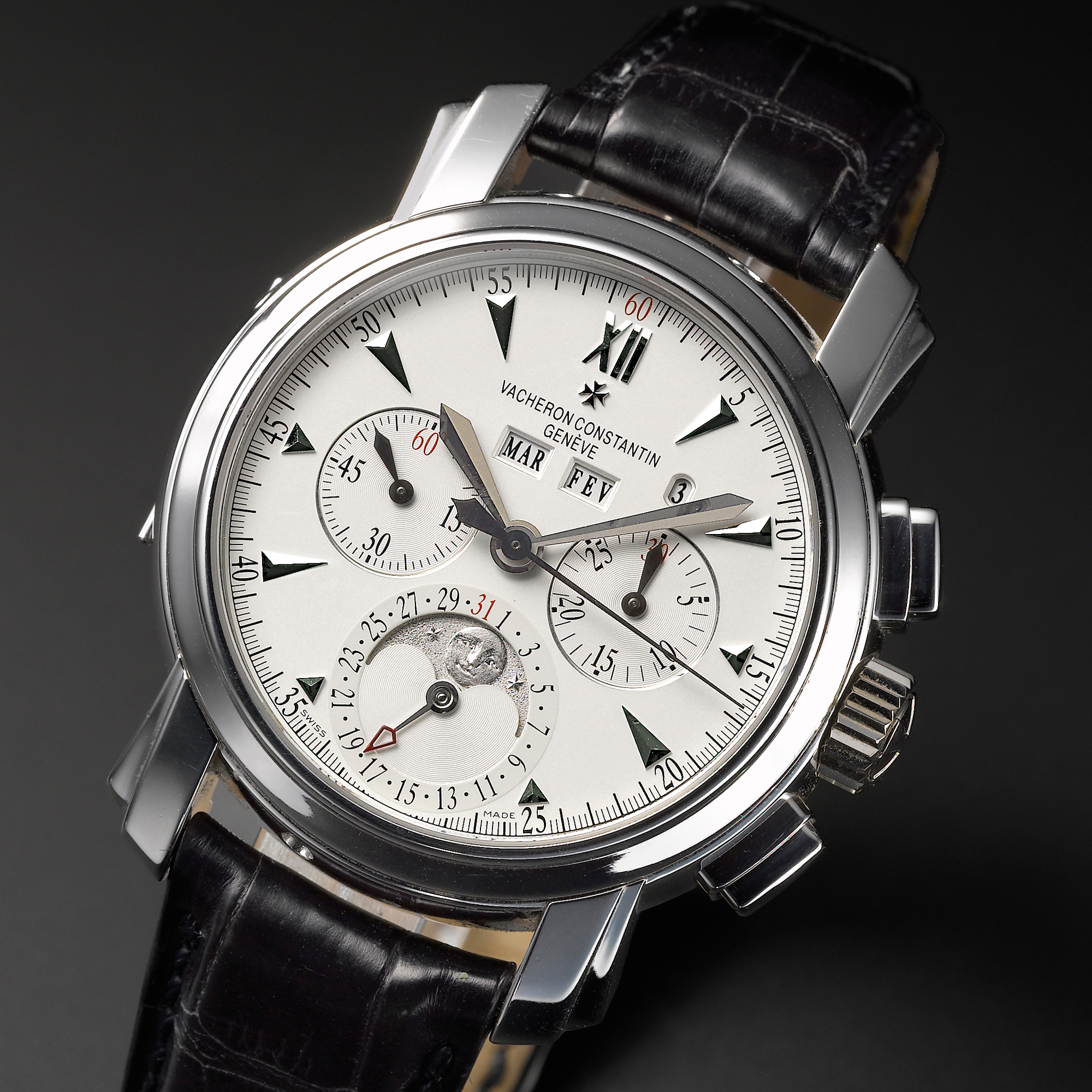 Vacheron Constantin, A VERY FINE PLATINUM PERPETUAL CALENDAR CHRONOGRAPH WRISTWATCH WITH MOON-PHASES AND LEAP YEAR INDICATION CIRCA 2006 MALTE PERPETUAL CALENDAR CHRONOGRAPH
