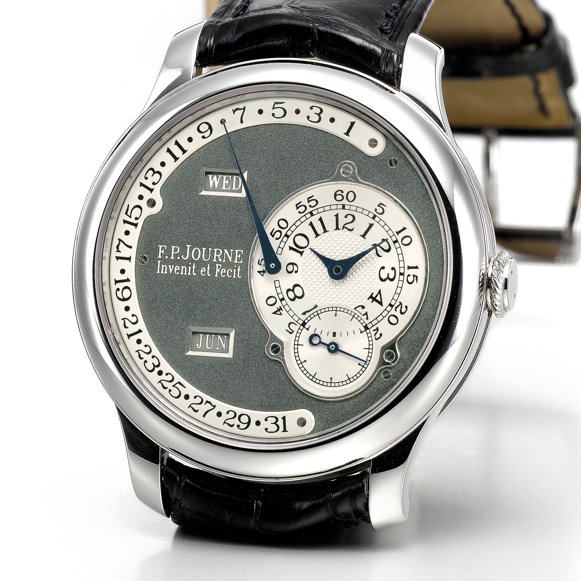 F.P.Journe, A FINE AND RARE OVERSIZED PLATINUM AUTOMATIC CALENDAR WRISTWATCH WITH RETROGRADE DATE CIRCA 2003 'OCTA CALENDRIER' NO 09/99-04Q