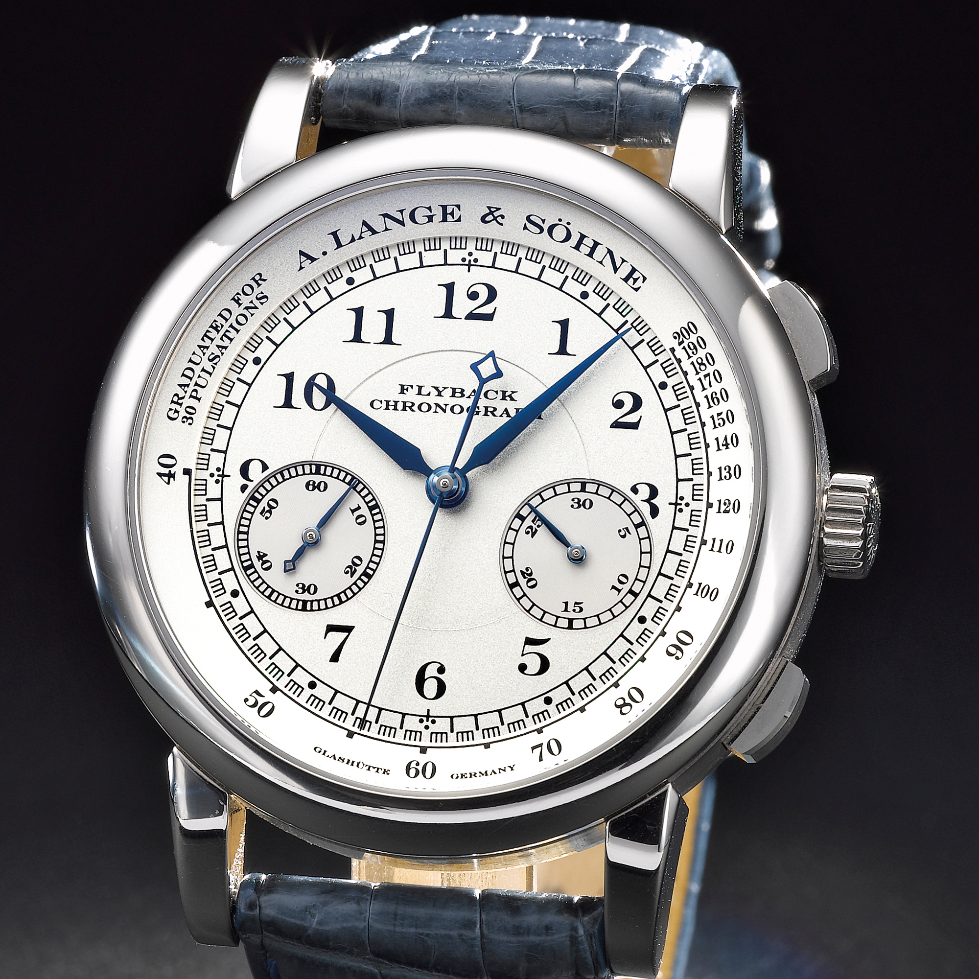 A. Lange & Sohne, A FINE WHITE GOLD FLYBACK CHRONOGRAPH WRISTWATCH WITH PULSE METER INDICATION CIRCA 2005 1815 CHRONOGRAPH