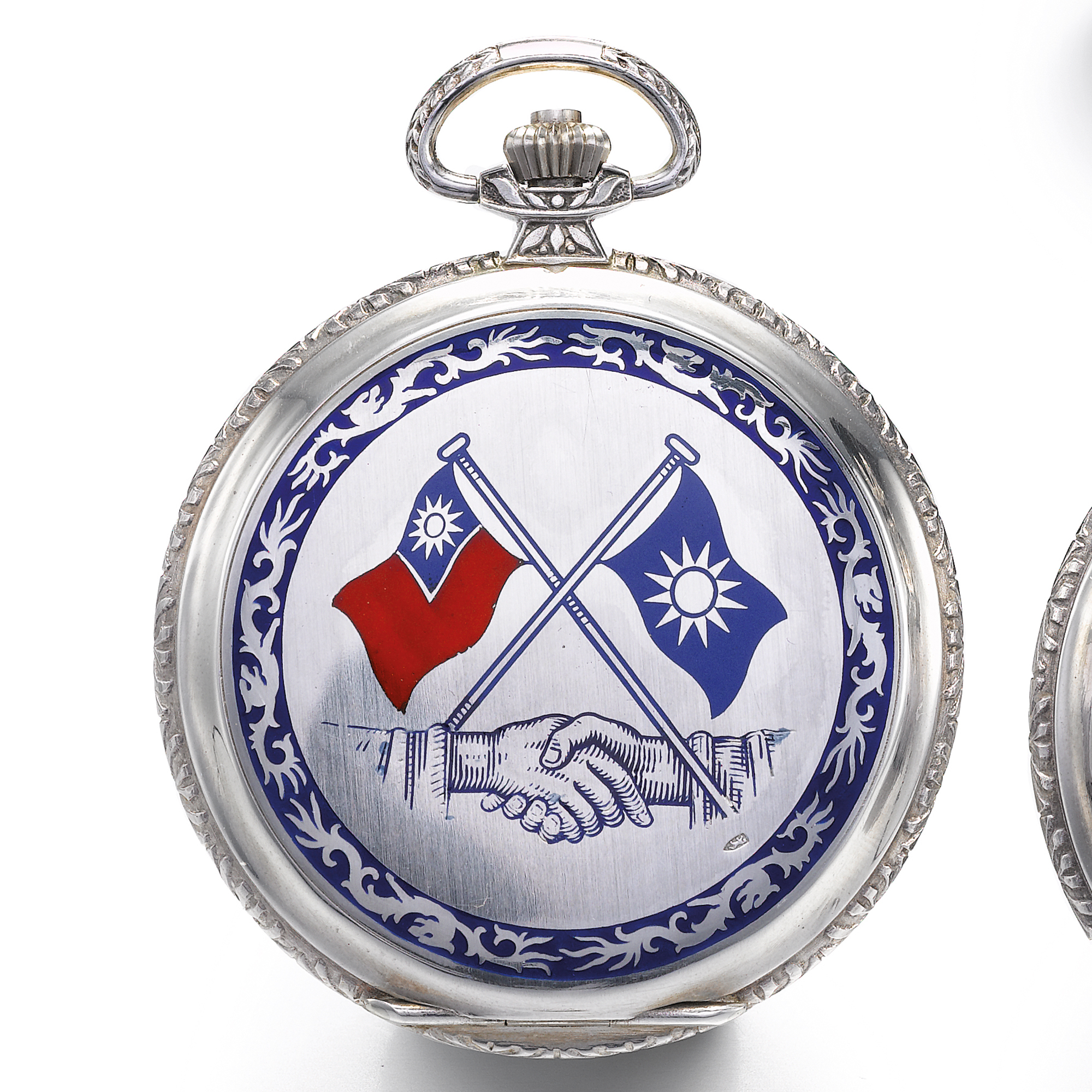 Magno, A SPECIAL PAIR OF SILVER AND CHAMPLEVÉ ENAMEL KEYLESS HUNTING CASED WATCHES
 