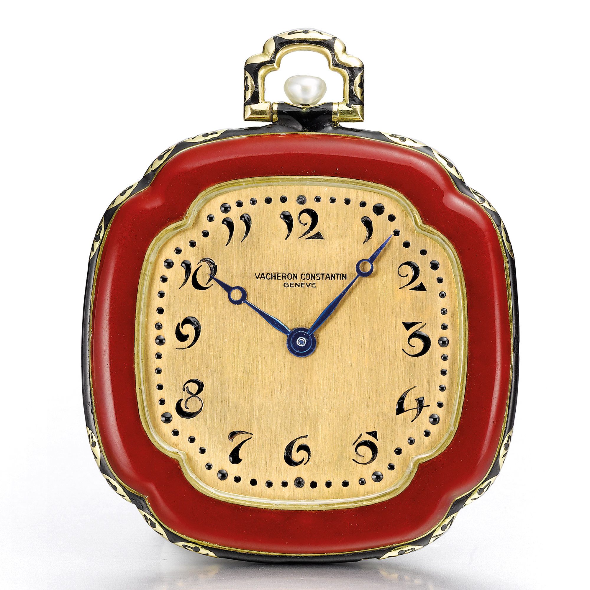 VACHERON CONSTANTIN, A RARE YELLOW GOLD AND ENAMEL ORIENTAL ART DECO OPEN-FACED POCKET WATCH CIRCA 1927