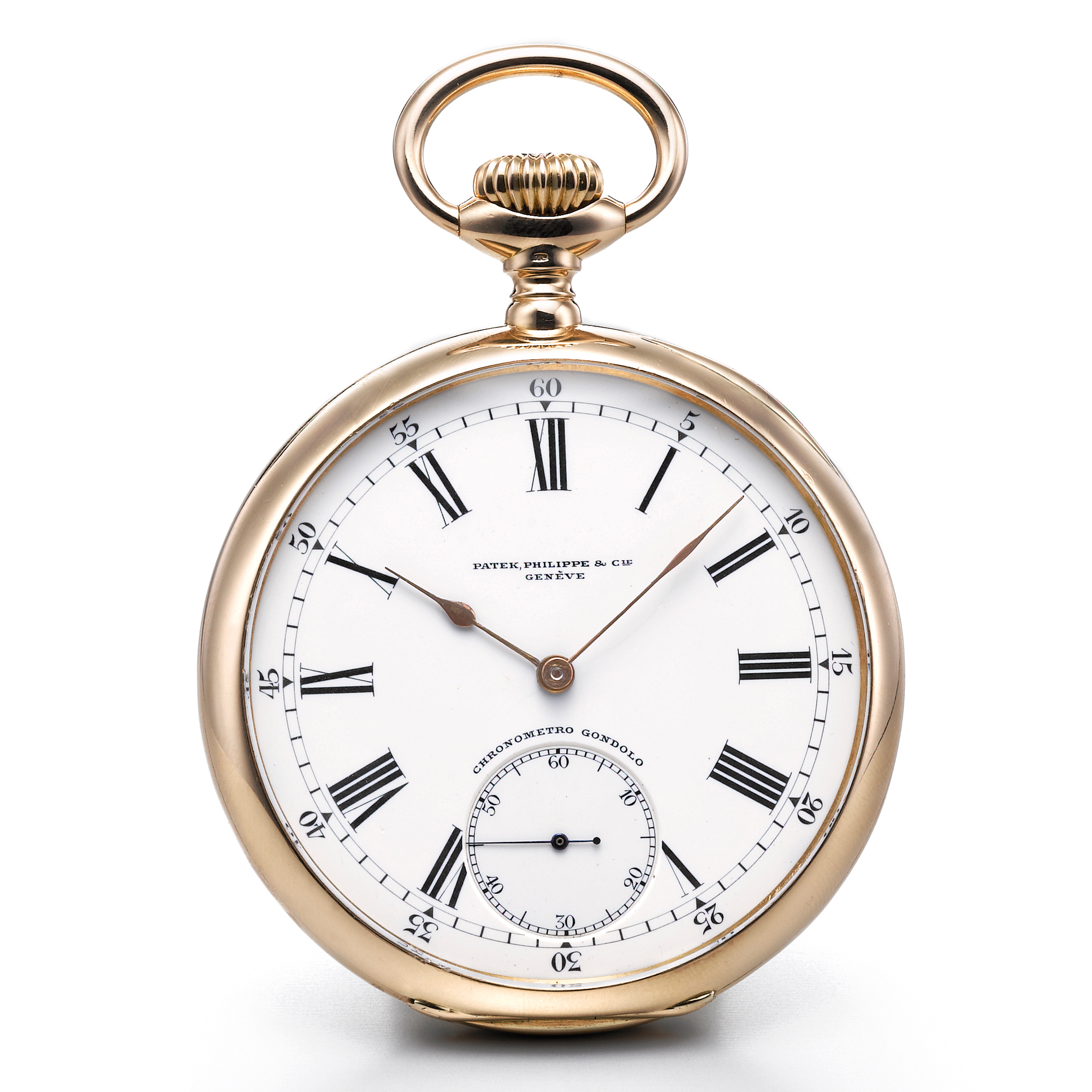 Patek Philippe,  A FINE PINK GOLD KEYLESS LEVER OPEN-FACED WATCH CIRCA 1912 CHRONOMETRO GONDOLO MVT 168235 CASE 272792