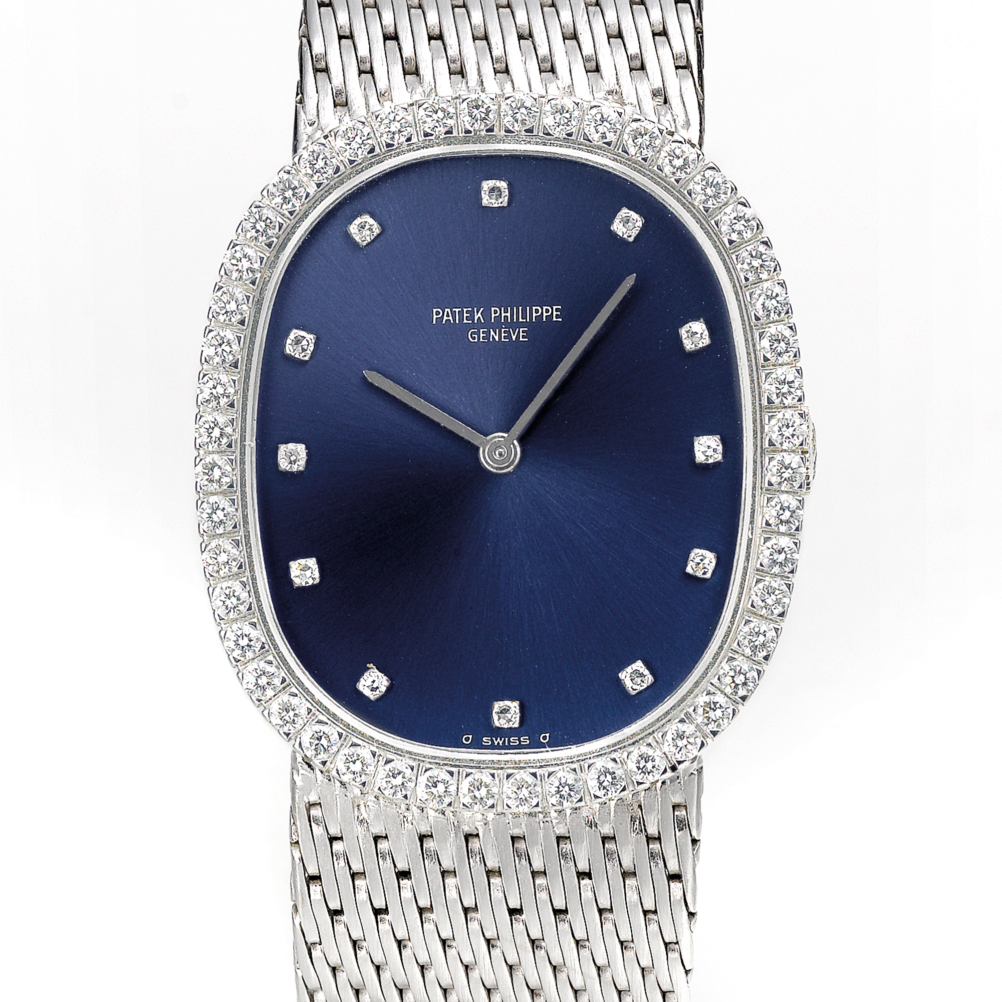 Patek Philippe, AN OVAL WHITE GOLD AND DIAMOND SET BRACELET WATCH CIRCA 1977 REF 3548/1G ELLIPSE MVT 1228252 CASE 2743290