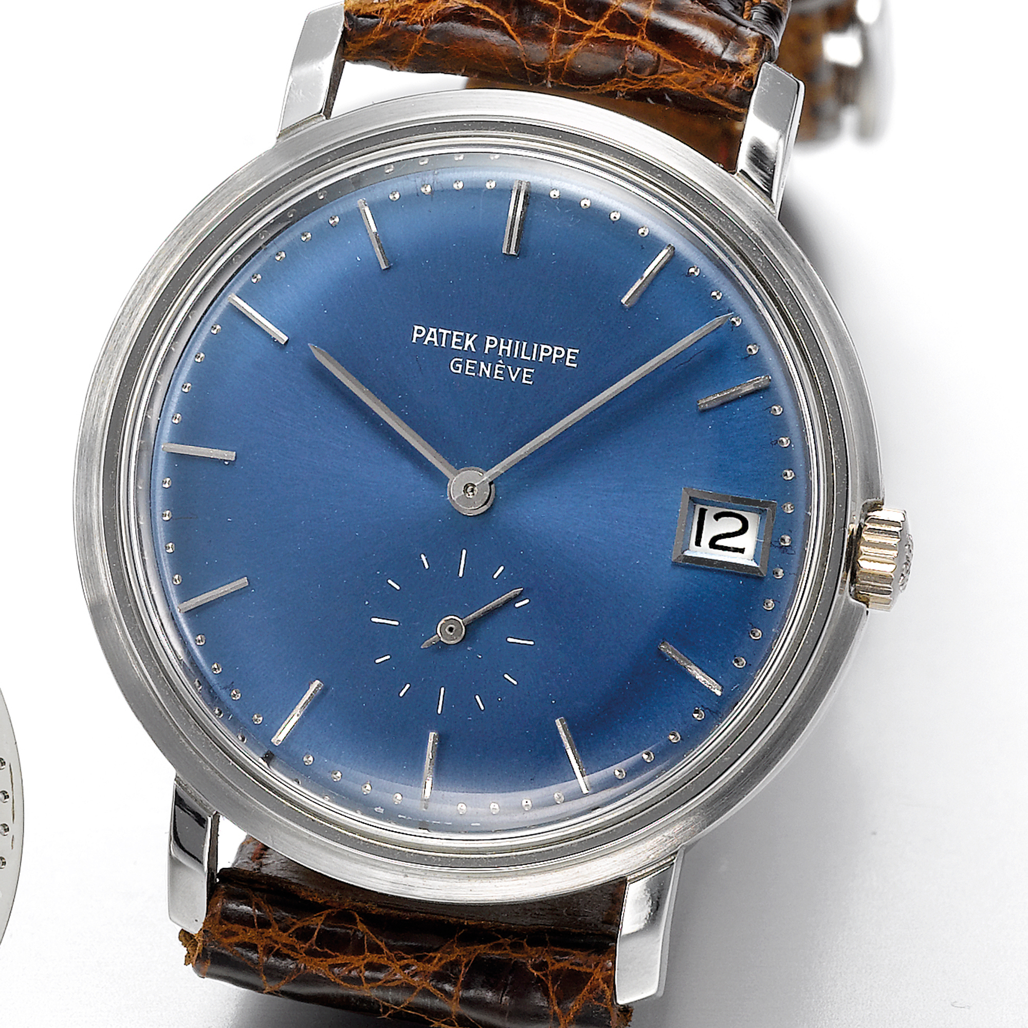 Patek Philippe, A FINE PLATINUM AUTOMATIC WRISTWATCH WITH DATE CIRCA 1969 REF 3445P MONODATE MVT 1129992 CASE 323852 
