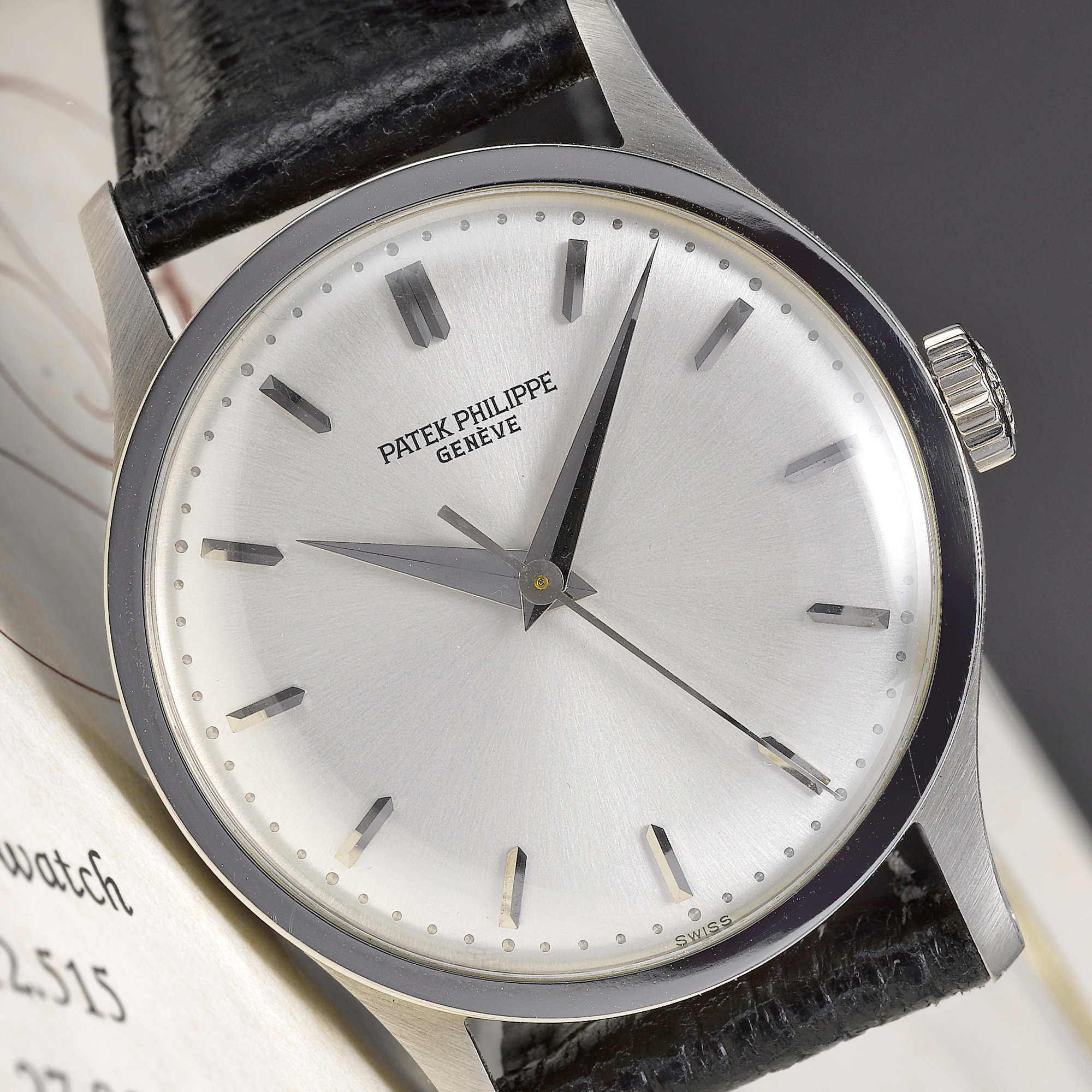 Patek Philippe, A FINE, RARE AND LARGE WHITE GOLD CENTER SECONDS WRISTWATCH CIRCA 1960 REF 570 SECOND SERIES MVT 712515 CASE 325599
