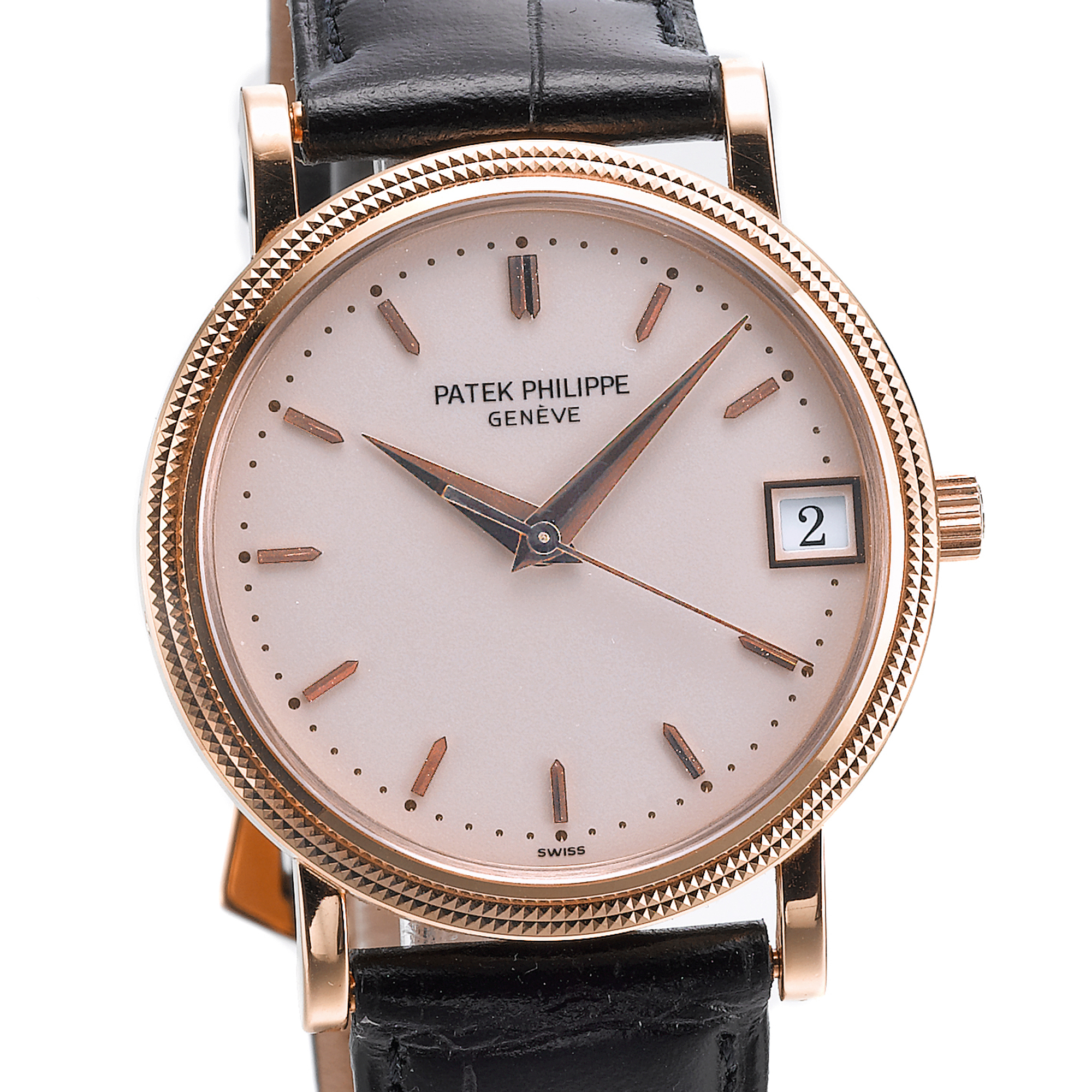 Patek Philippe, A PINK GOLD AUTOMATIC CENTER SECONDS WRISTWATCH WITH DATE CIRCA 1998 REF 3802R CALATRAVA MVT 3007240 CASE 4037430