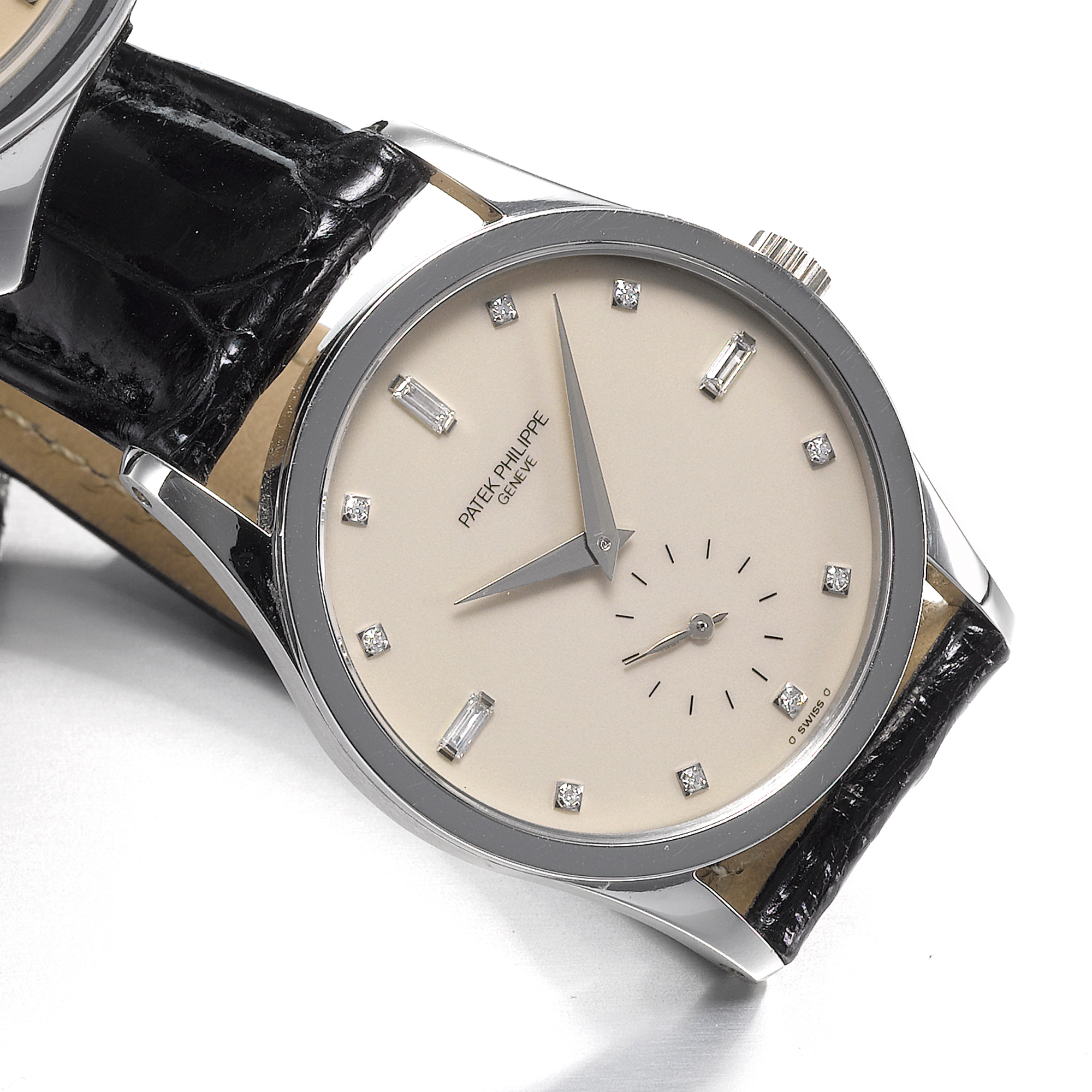 Patek Philippe, A FINE PLATINUM AND DIAMOND SET WRISTWATCH WITH SUBSIDIARY SECONDS  CIRCA 1990 REF 3796 MVT 1837257 CASE 2931393