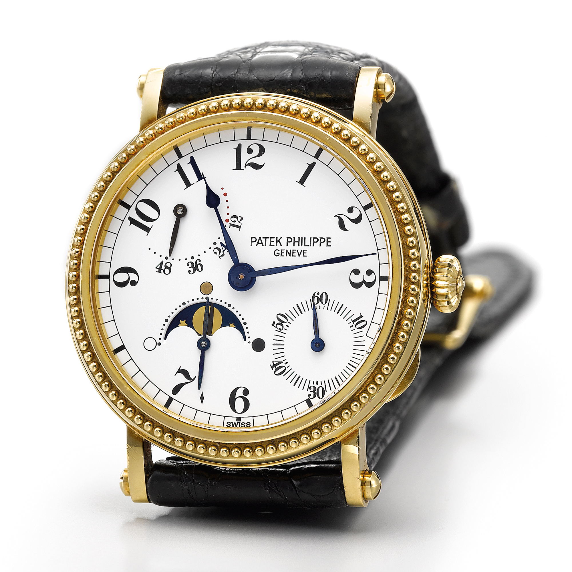 Patek Philippe, A FINE YELLOW GOLD AUTOMATIC WRISTWATCH WITH MOON-PHASES, AGES OF THE MOON AND POWER RESERVE INDICATION CIRCA 1995 REF 5015J MVT1959182 CASE 2938988