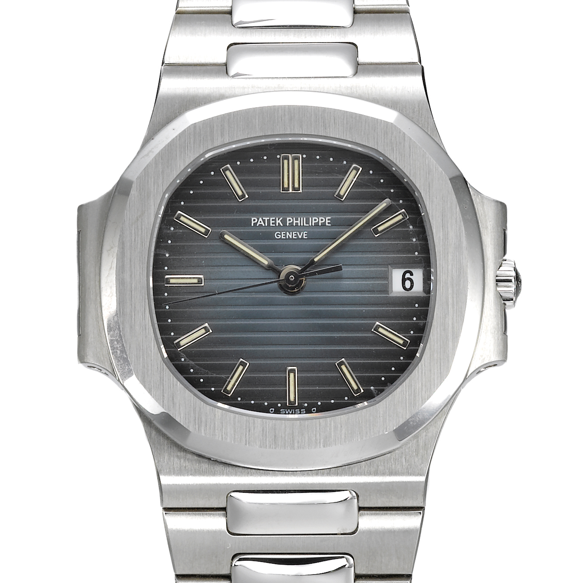 Patek Philippe, A STAINLESS STEEL AUTOMATIC CENTER SECONDS WRISTWATCH WITH DATE AND BRACELET CIRCA 2002 REF 3800/1A NAUTILUS MVT 3031491 CASE 4129904