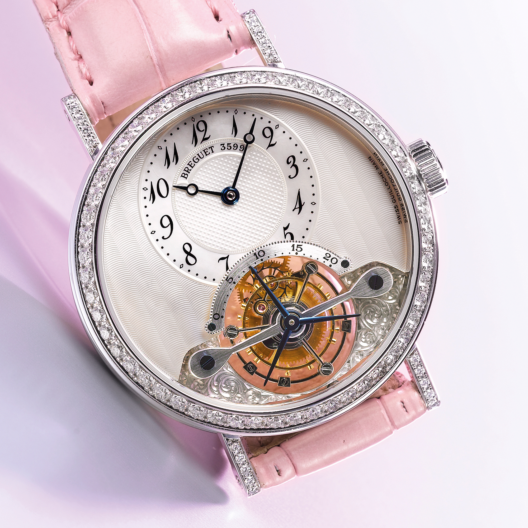 Breguet, A LADY'S VERY FINE WHITE GOLD AND DIAMOND SET TOURBILLON WRISTWATCH WITH MOTHER-OF-PEARL DIAL CIRCA 2005 REF 3358 CLASSIQUE NO 3599