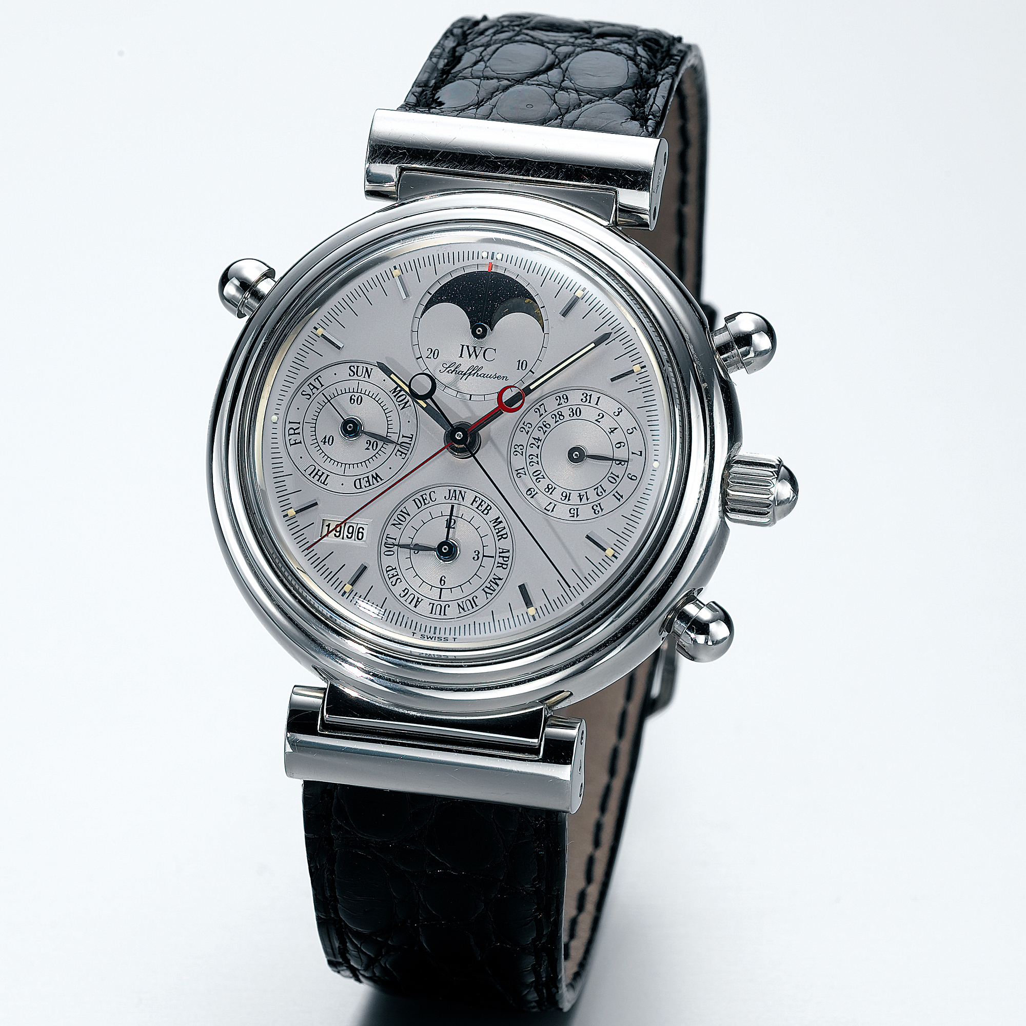 International Watch Co., A FINE LIMITED EDITION AUTOMATIC PLATINUM PERPETUAL CALENDAR SPLIT-SECONDS CHRONOGRAPH WRISTWATCH WITH MOON-PHASESCIRCA 2000 DA VINCI NO 051/500