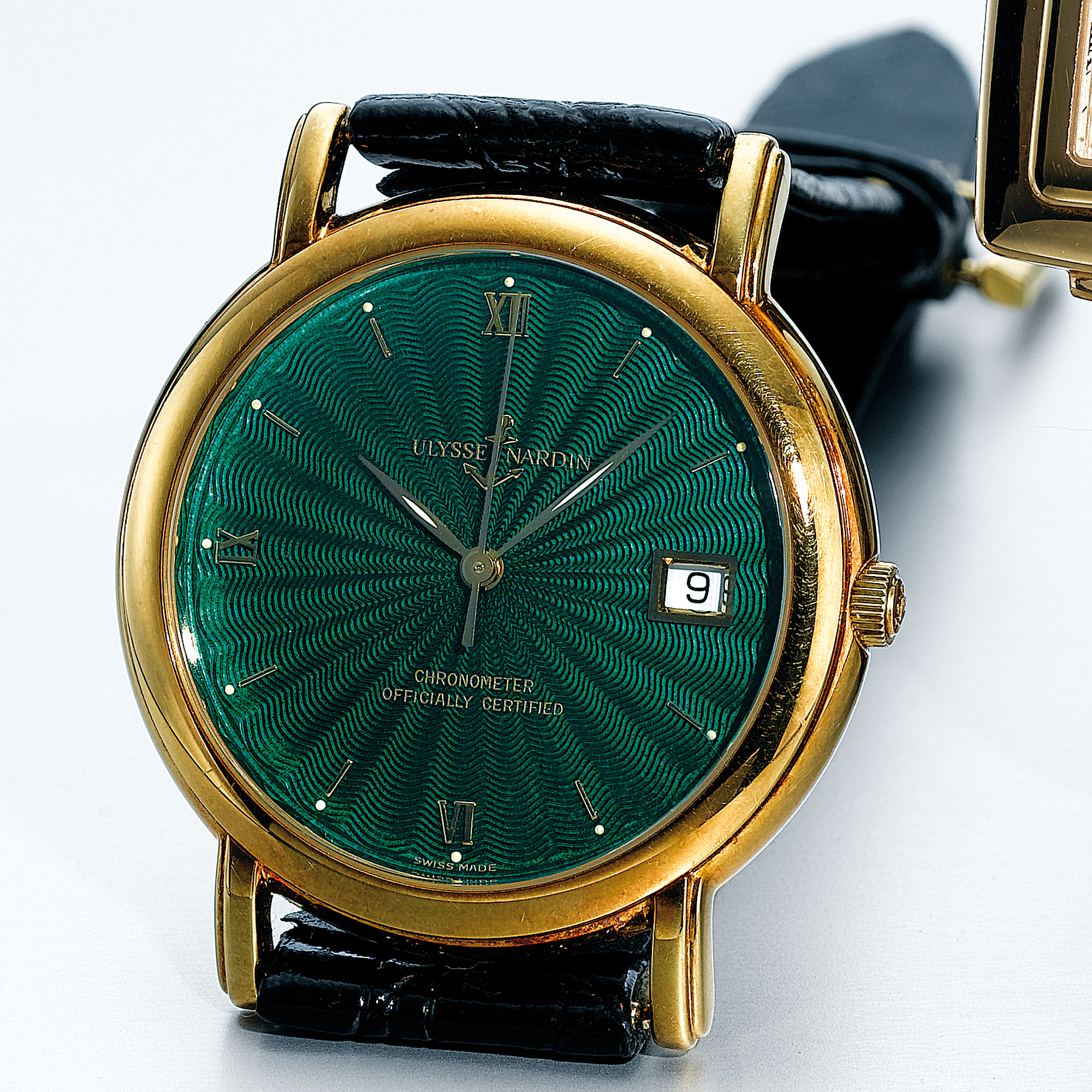ULYSSE NARDIN, A GOLD AUTOMATIC CENTRE SECONDS WRISTWATCH WITH DATE AND ENAMEL DIALCIRCA 1994 SAN MARCO CHRONOMETER