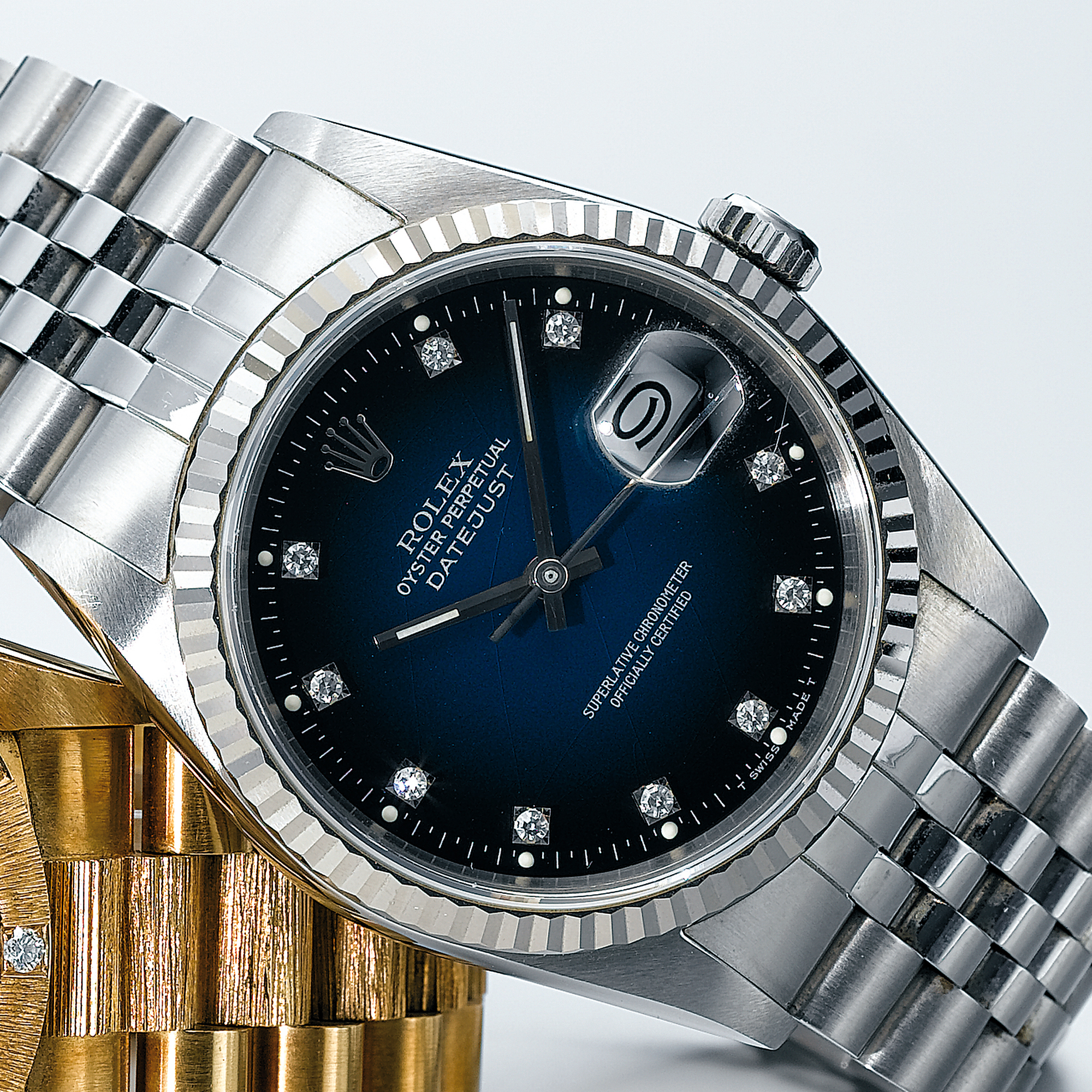 ROLEX, A STAINLESS STEEL AND DIAMOND AUTOMATIC CENTRE SECONDS WRISTWATCH WITH DATE AND BRACELETCIRCA 1989 REF16234 OYSTER PERPETUAL DATEJUST