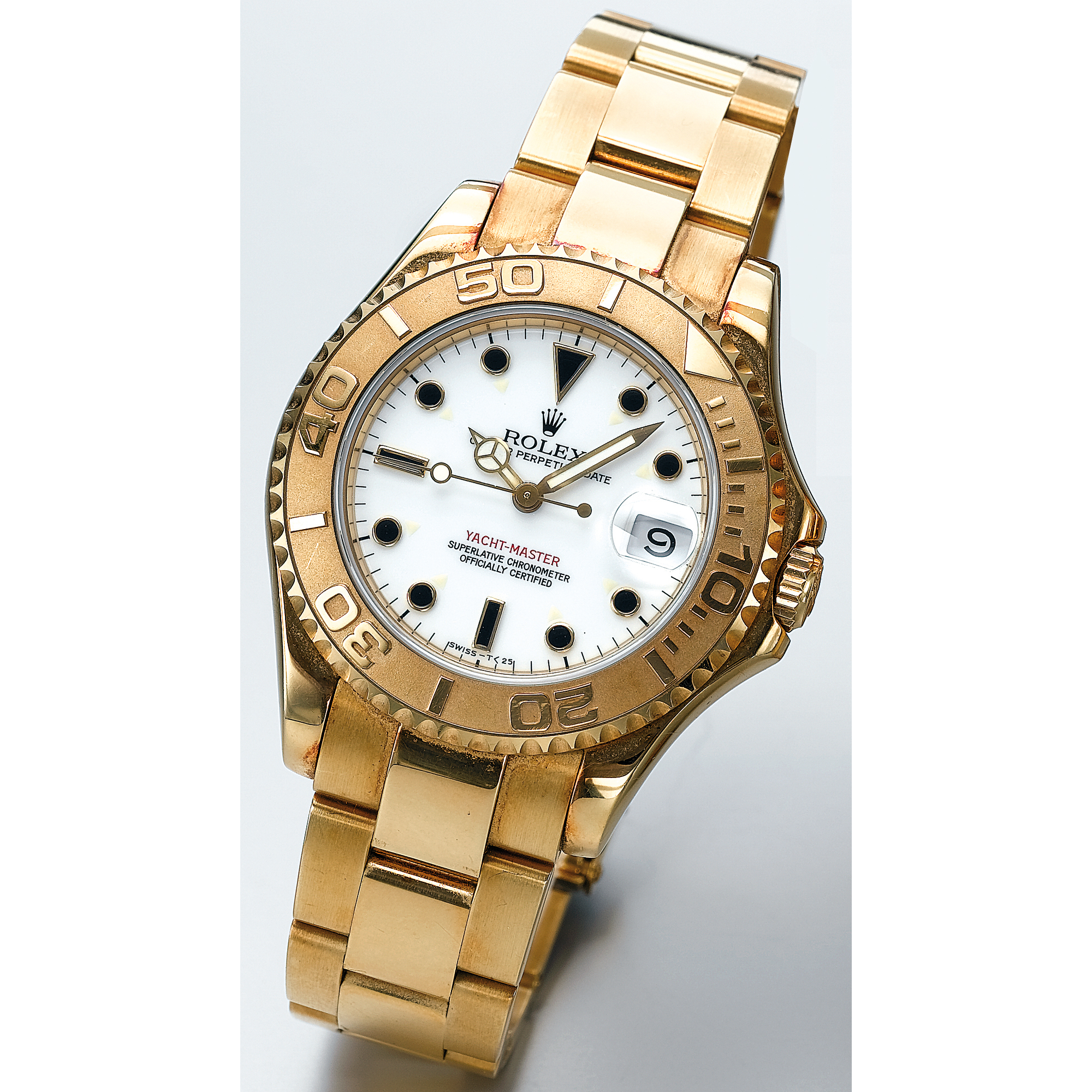 ROLEX, A GOLD MID-SIZE AUTOMATIC CENTRE SECONDS WRISTWATCH WITH DATE AND BRACELETCIRCA 1996 REF 68628 OYSTER PERPETUAL DATE YACHT-MASTER