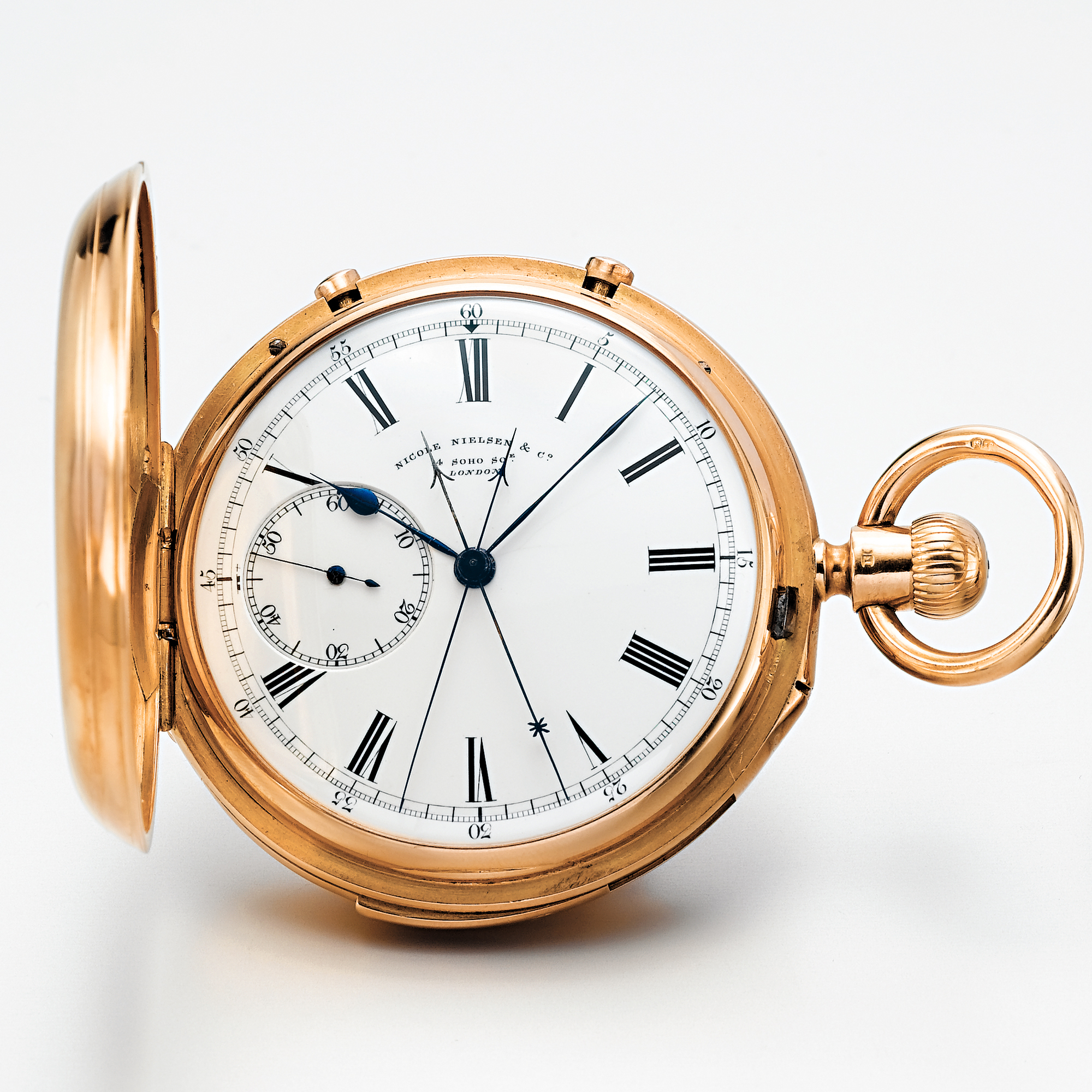 NICOLE NIELSON & CO, A HEAVY GOLD HUNTING CASED MINUTE REPEATING KEYLESS LEVER WATCH WITH SPLIT SECONDS CHRONOGRAPHLONDON CIRCA 1889 NO 10164