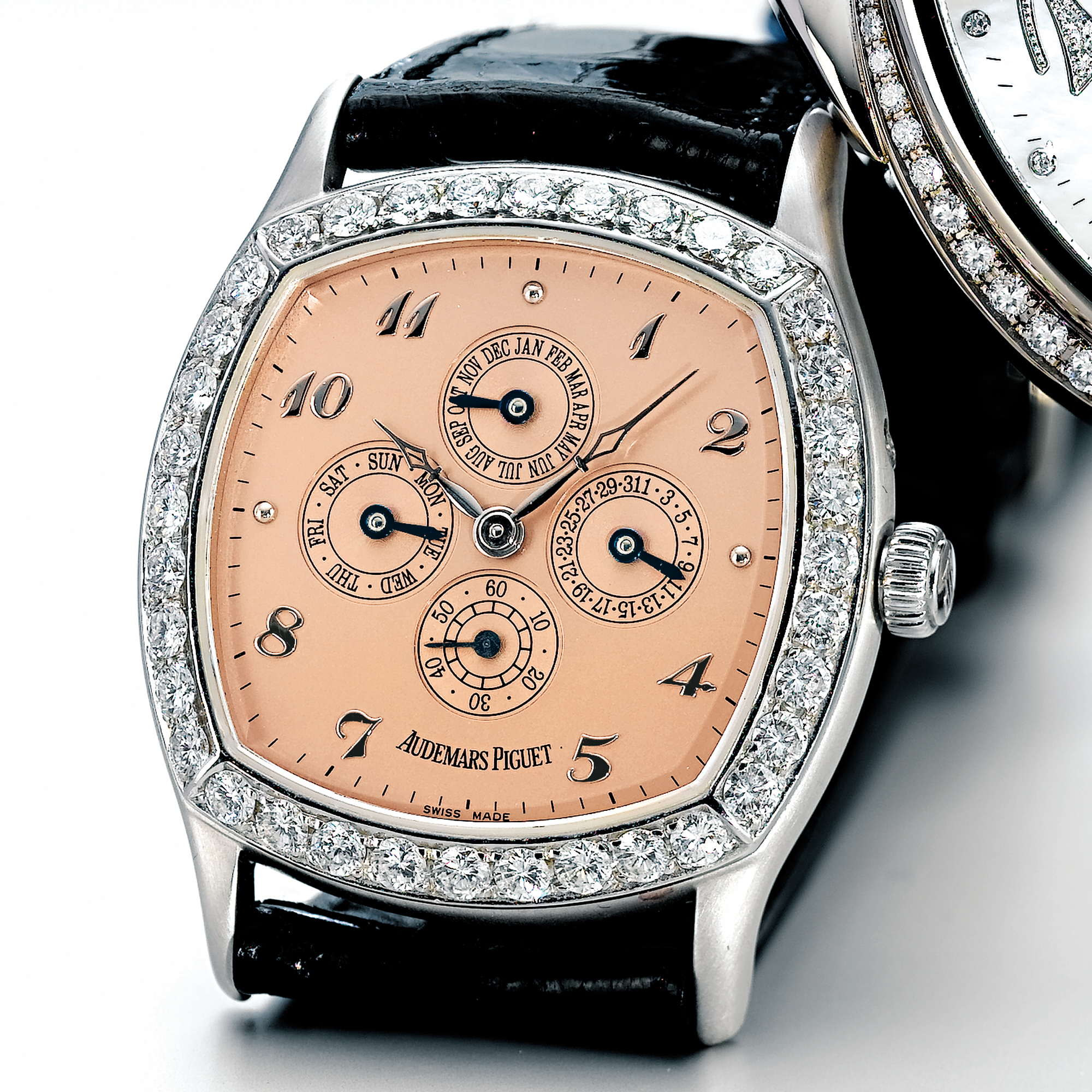 AUDEMARS PIGUET, A WHITE GOLD AND DIAMOND SET CUSHION FORM CALENDAR WRISTWATCHCIRCA 2000 NO 10