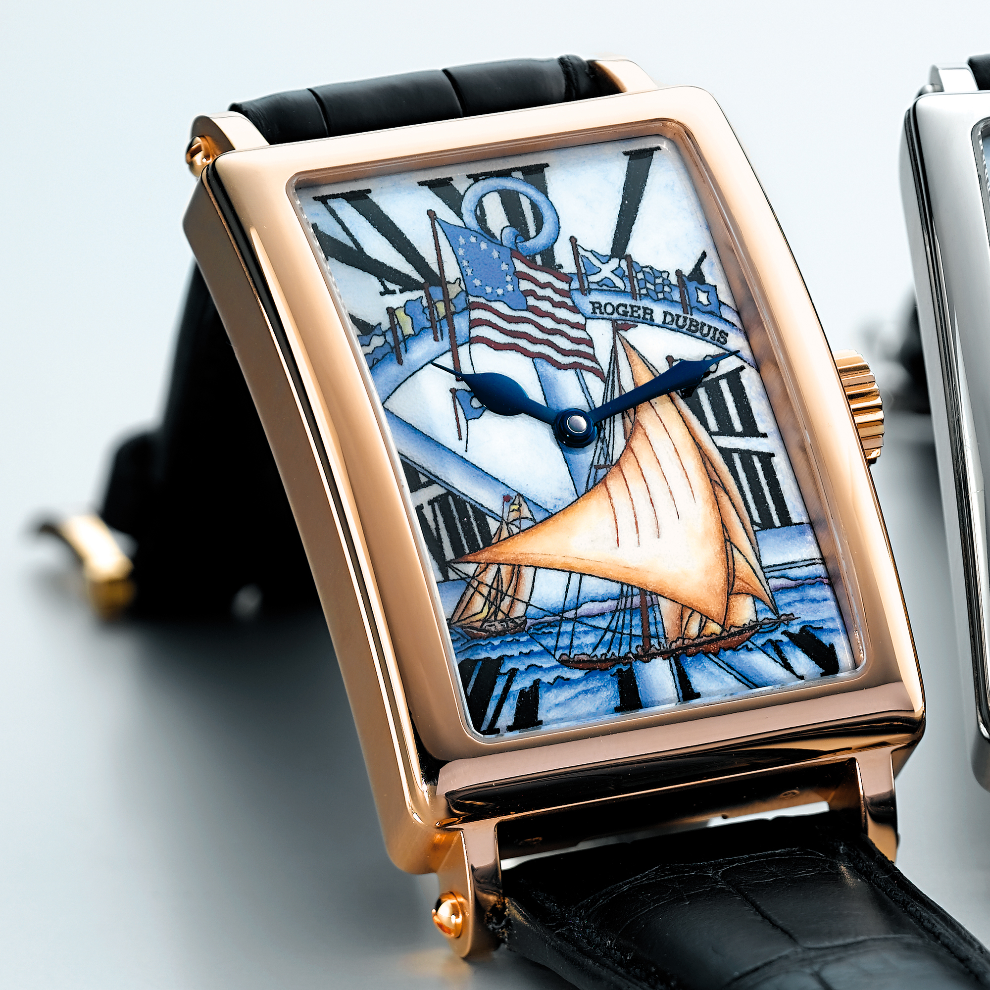 ROGER DUBUIS, A FINE PINK GOLD LIMITED EDITION RECTANGULAR WRISTWATCH WITH ENAMEL DIAL CIRCA 2007 MUCH MORE 09/28