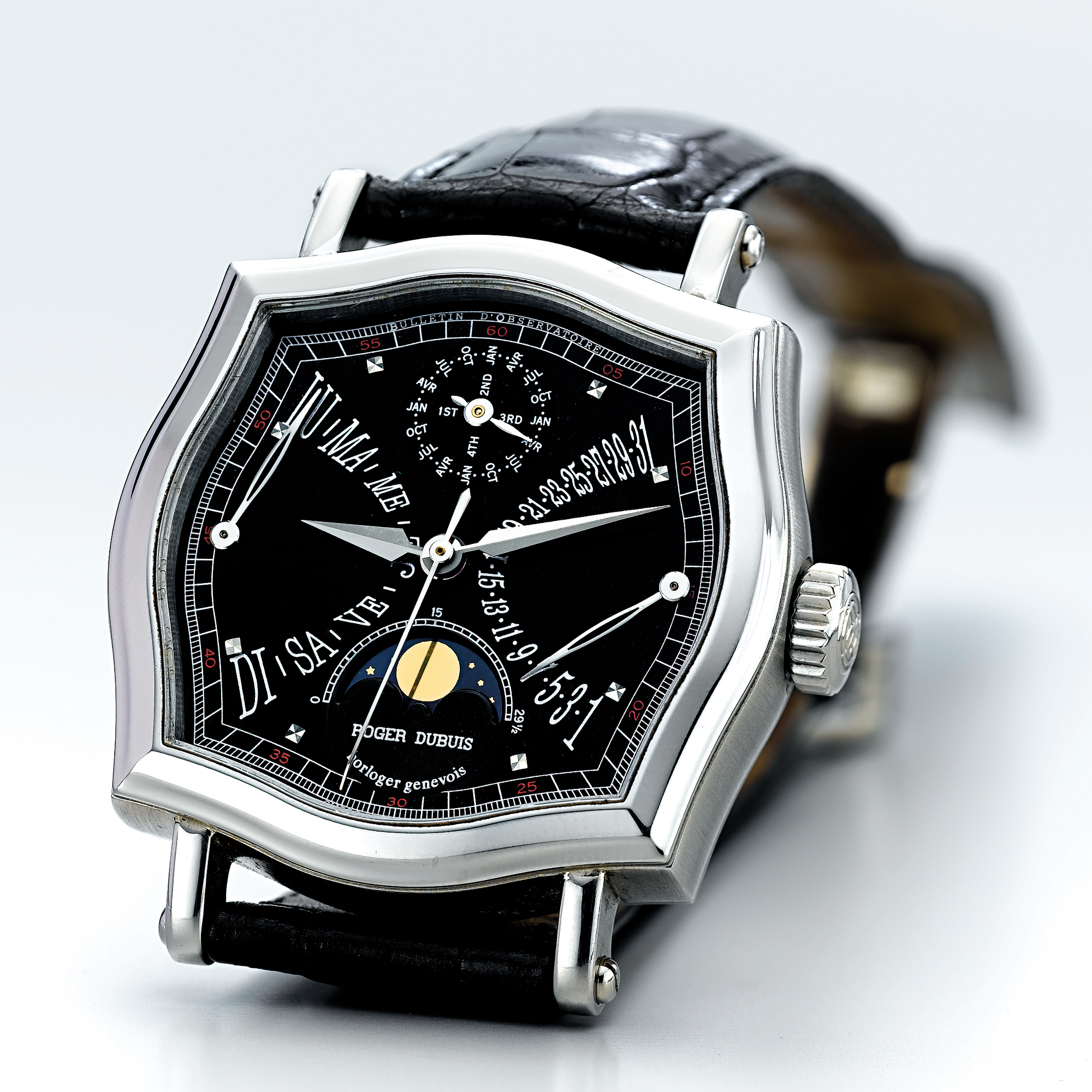 ROGER DUBUIS, A WHITE GOLD AUTOMATIC BI-RETROGRADE PERPETUAL CALENDAR CENTRE SECONDS WRISTWATCH WITH MOON-PHASESCIRCA 2004 SYMPATHIE NO 06