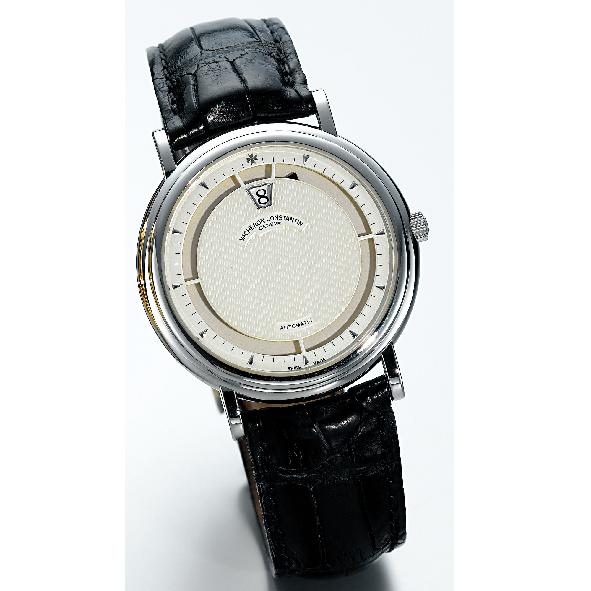 VACHERON CONSTANTIN, A FINE PLATINUM AUTOMATIC JUMP HOUR WRISTWATCH CIRCA 1995