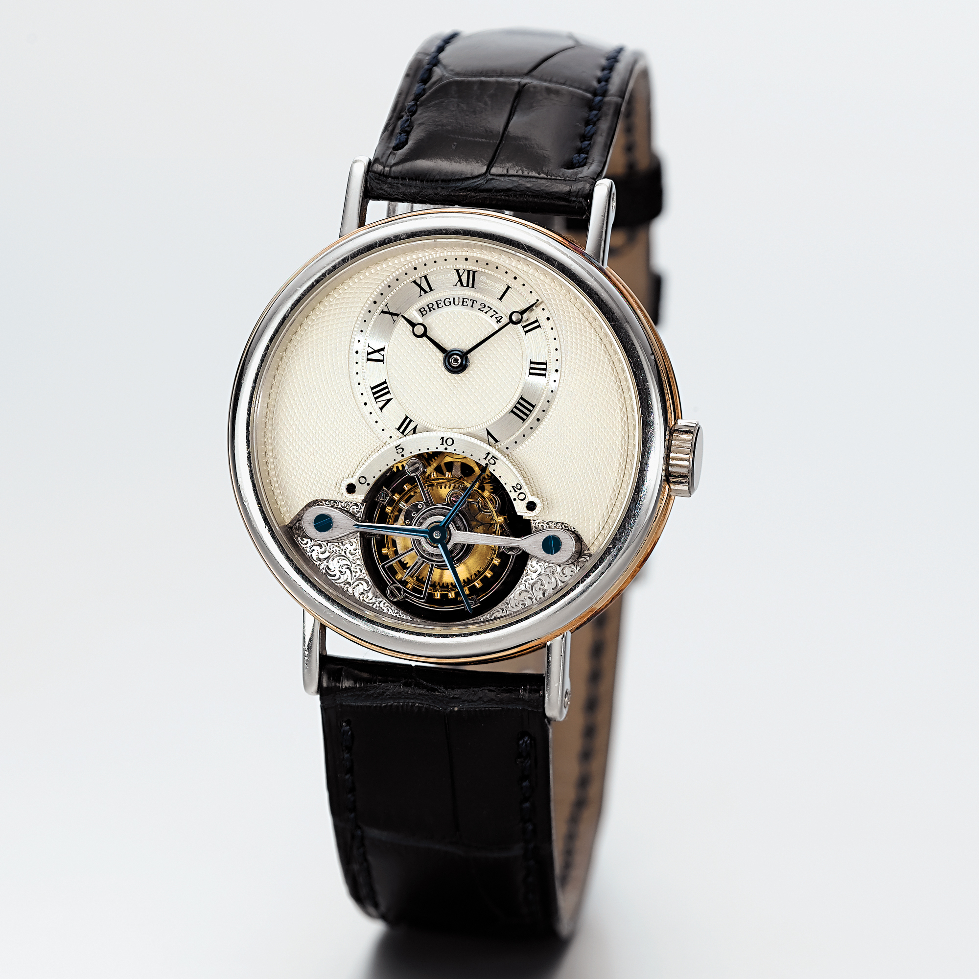 BREGUET, A PLATINUM AND PINK GOLD TOURBILLON WRISTWATCH WITH ECCENTRIC DIALCIRCA 1995 REF 3450 NO 053