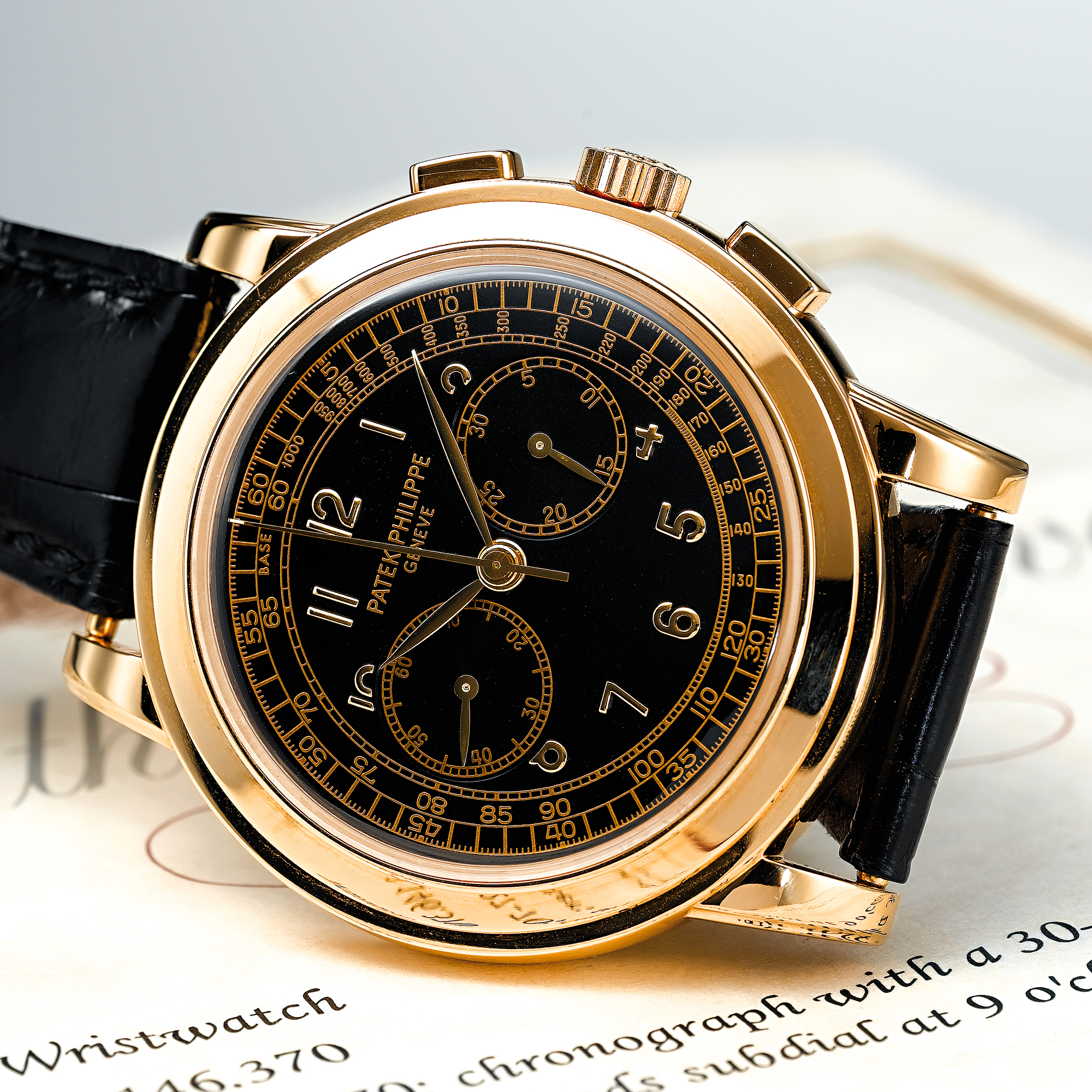 PATEK PHILIPPE, A FINE AND RARE OVERSIZED GOLD CHRONOGRAPH WRISTWATCH WITH REGISTERCIRCA 2000 REF 5070J MVT 3146370 CASE 4064853