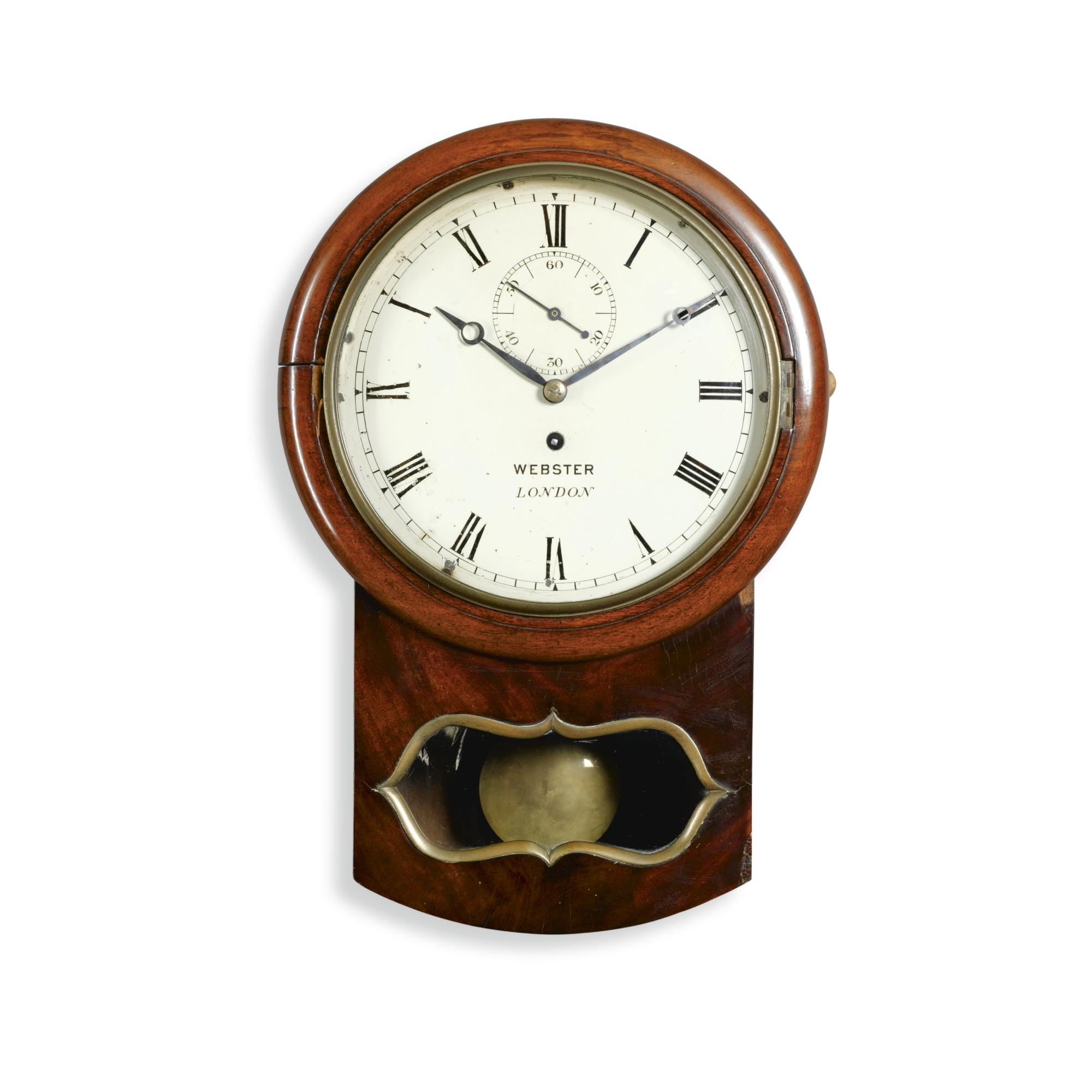 A small mahogany trunk dial wall timepiece, Webster, London, circa 1850