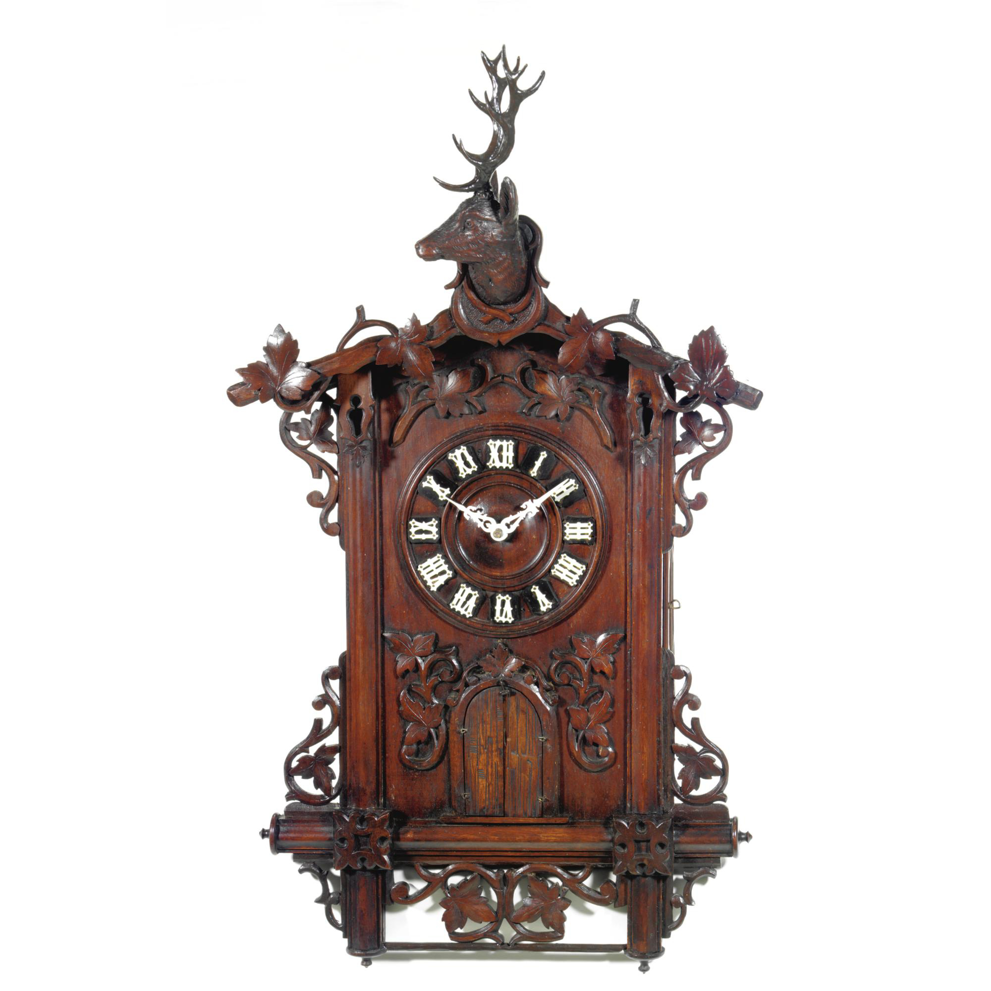 A carved beech trumpeter wall timepiece, Emilian Wehrle, Black Forest Germany, circa 1890