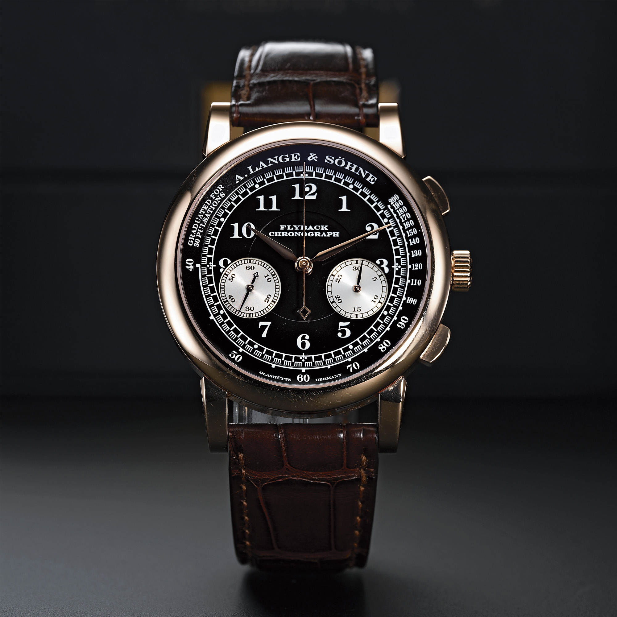 A. Lange & Söhne, A FINE PINK GOLD FLYBACK CHRONOGRAPH WRISTWATCH WITH PULSE METER INDICATION CIRCA 2004 CHRONOGRAPH 1815