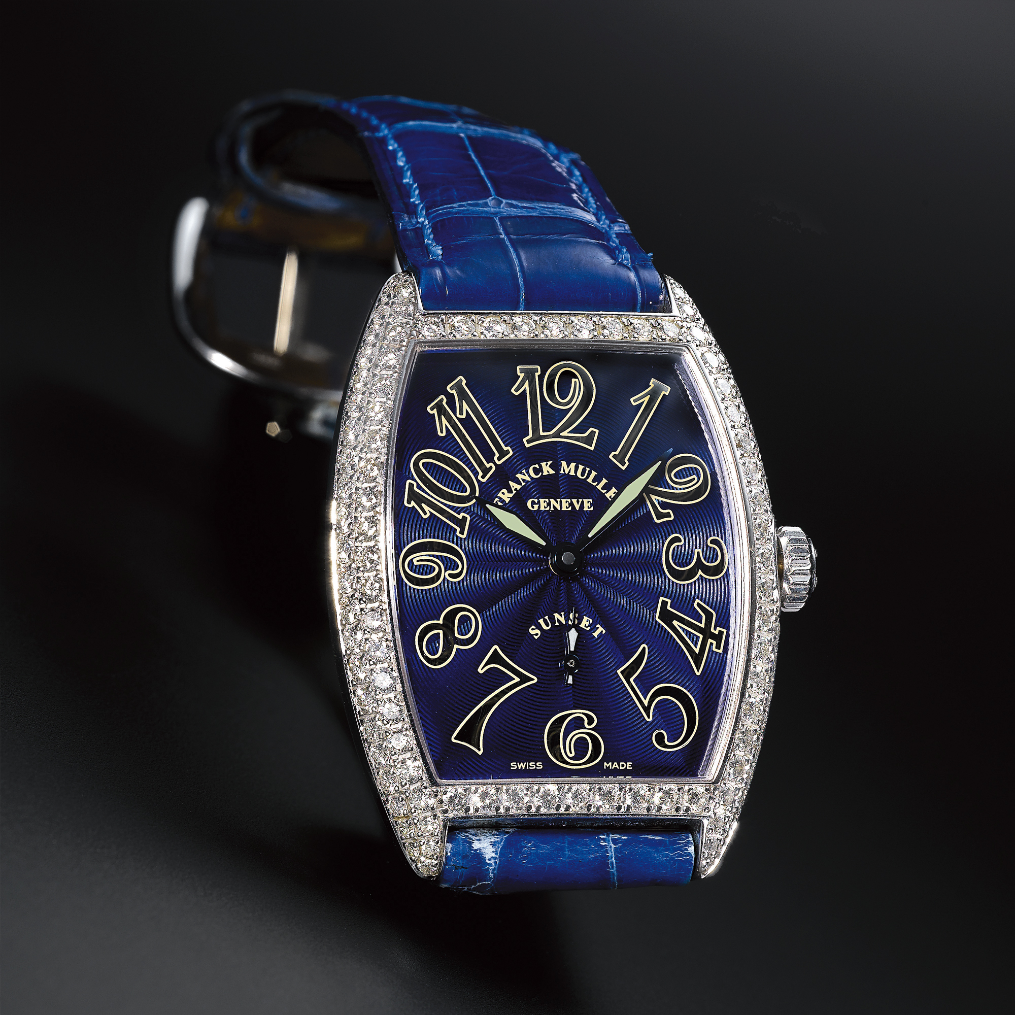 Franck Muller, A LADY'S FINE WHITE GOLD AND DIAMOND SET TONNEAU FORM AUTOMATIC WRISTWATCH CIRCA 2003 SUNSET NO 97