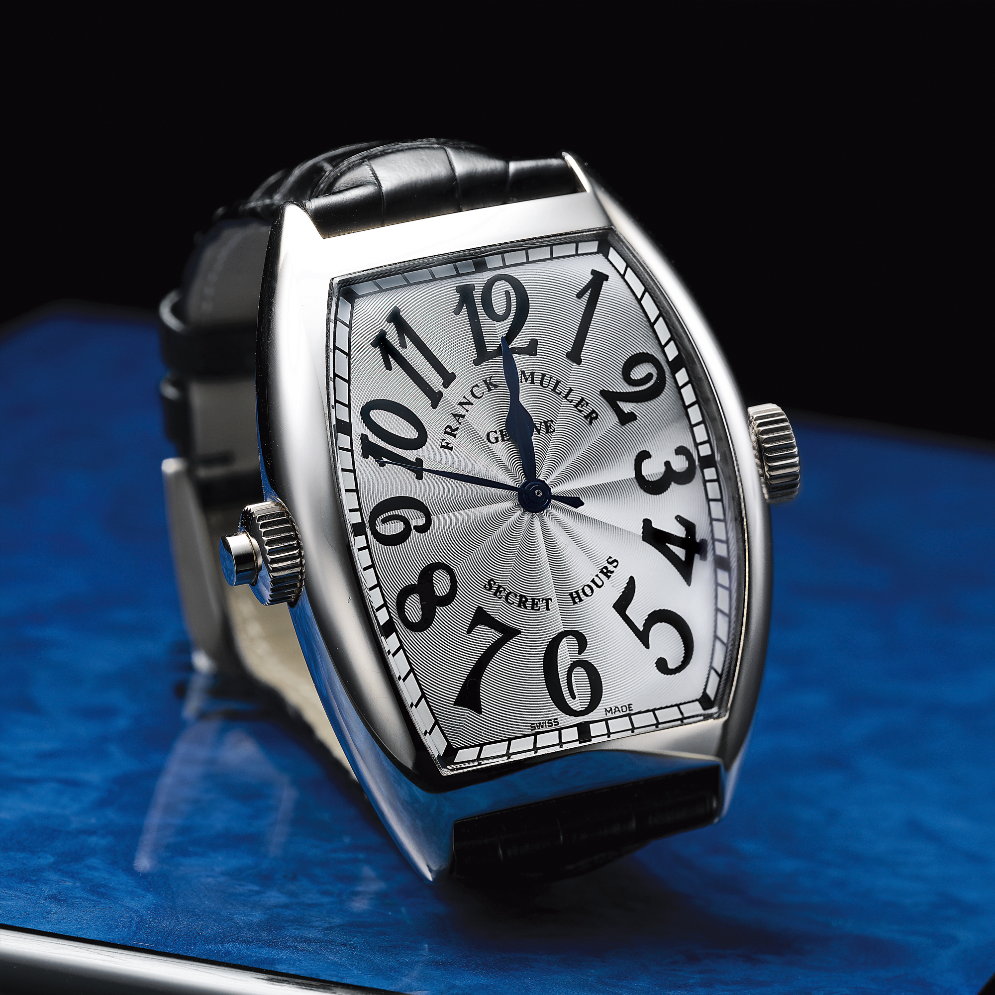 Franck Muller, A FINE OVERSIZED WHITE GOLD TONNEAU FORM AUTOMATIC WRISTWATCH CIRCA 2006 SECRET HOURS REF 8880 NO 65