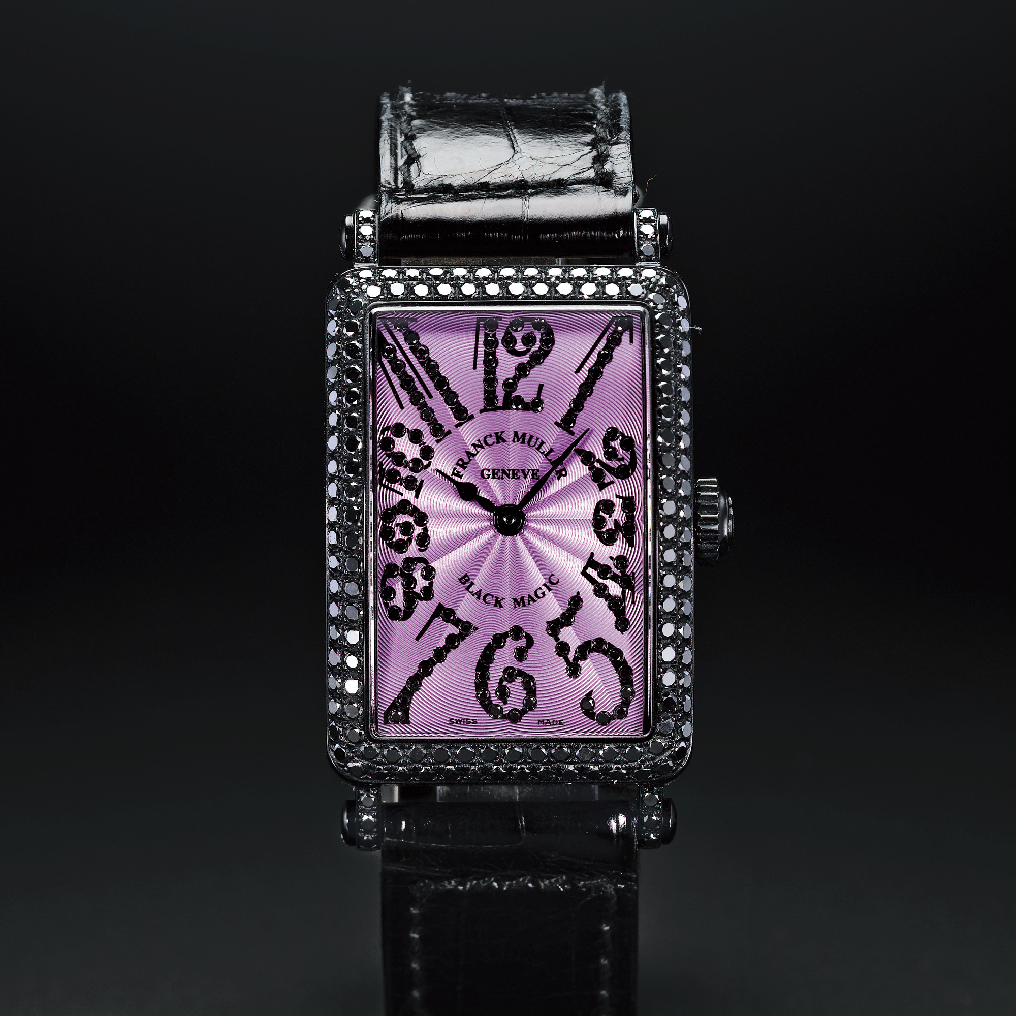 Franck Muller, A LADY'S LIMITED EDITION BLACKENED WHITE GOLD AND BLACK DIAMOND SET RECTANGULAR AUTOMATIC WRISTWATCH CIRCA 2007 LONG ISLAND BLACK MAGIC NO 120/400